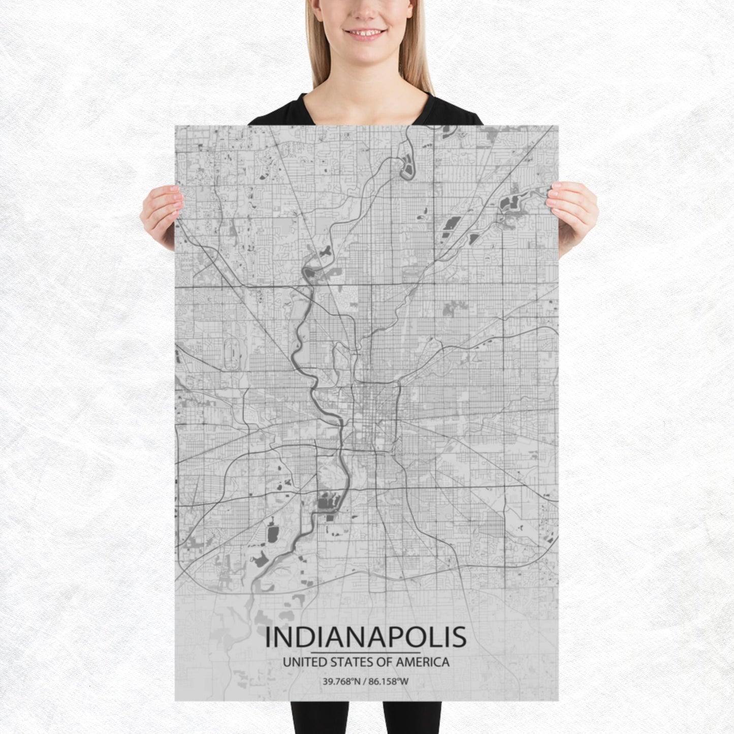 Indianapolis Light Grey Paper Map