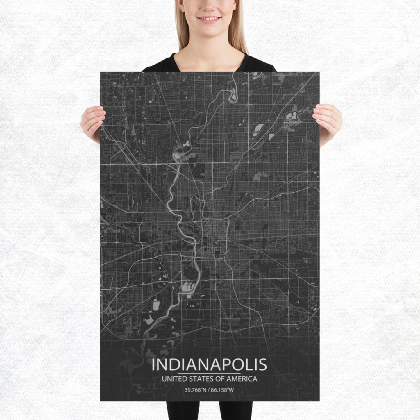 Indianapolis Dark Grey Paper Map