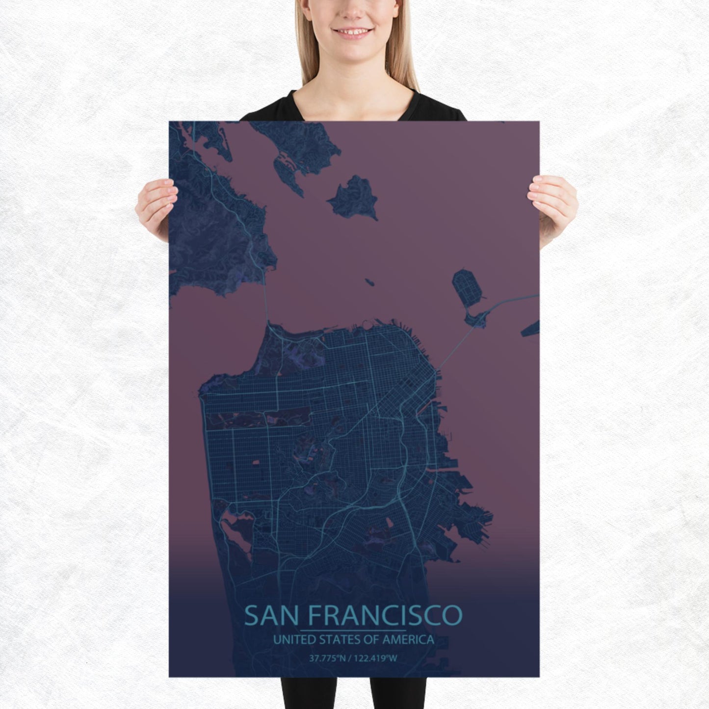 San Francisco Blue and Purple Paper Map