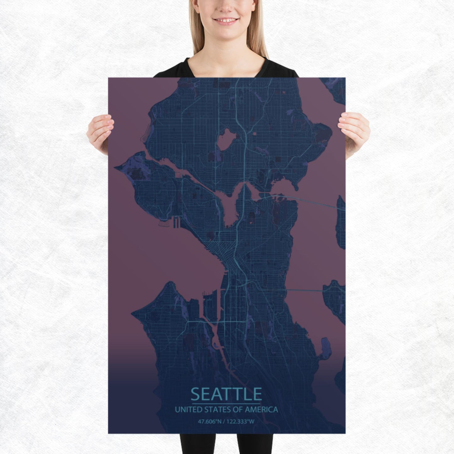 Seattle Blue and Purple Paper Map