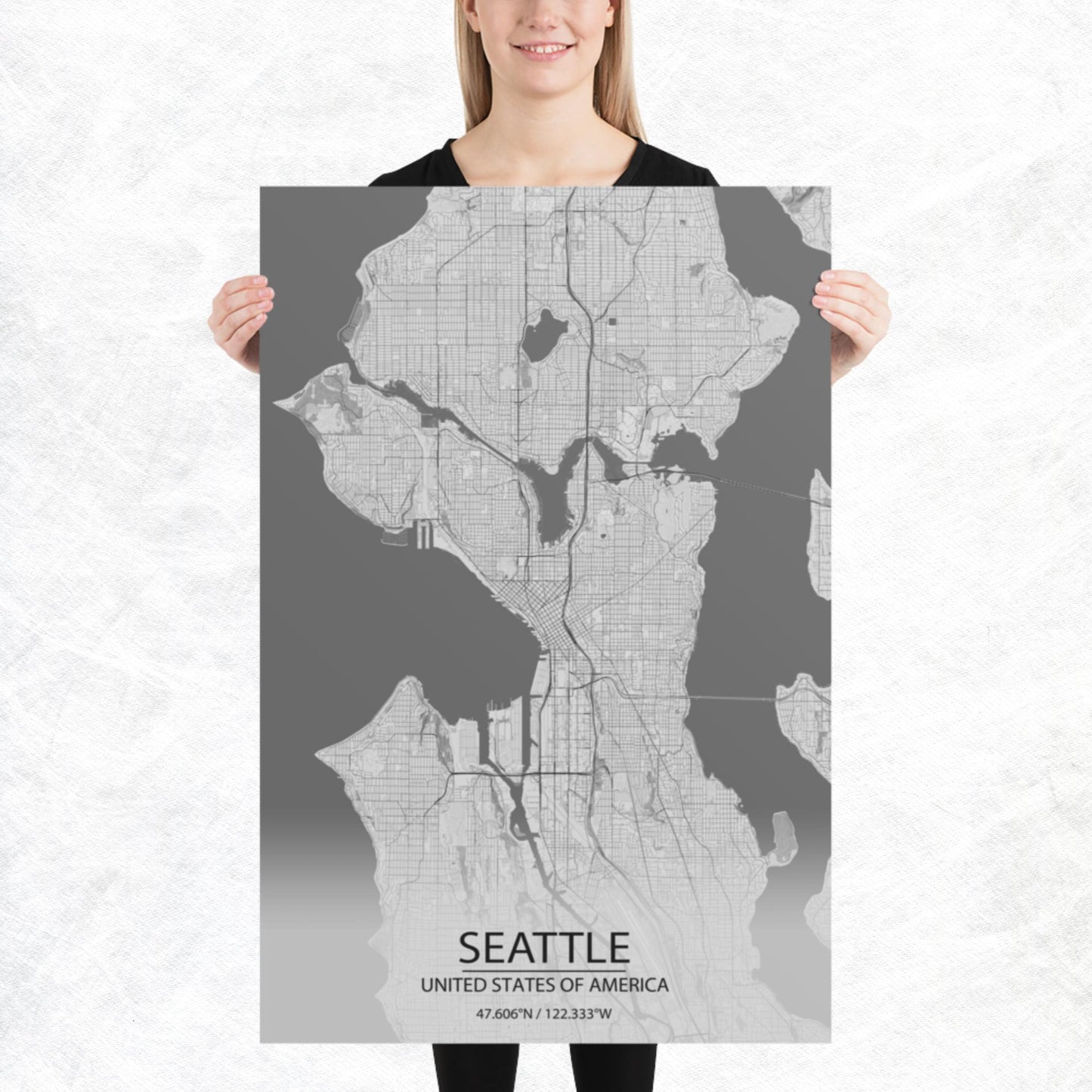 Seattle Light Grey Paper Map