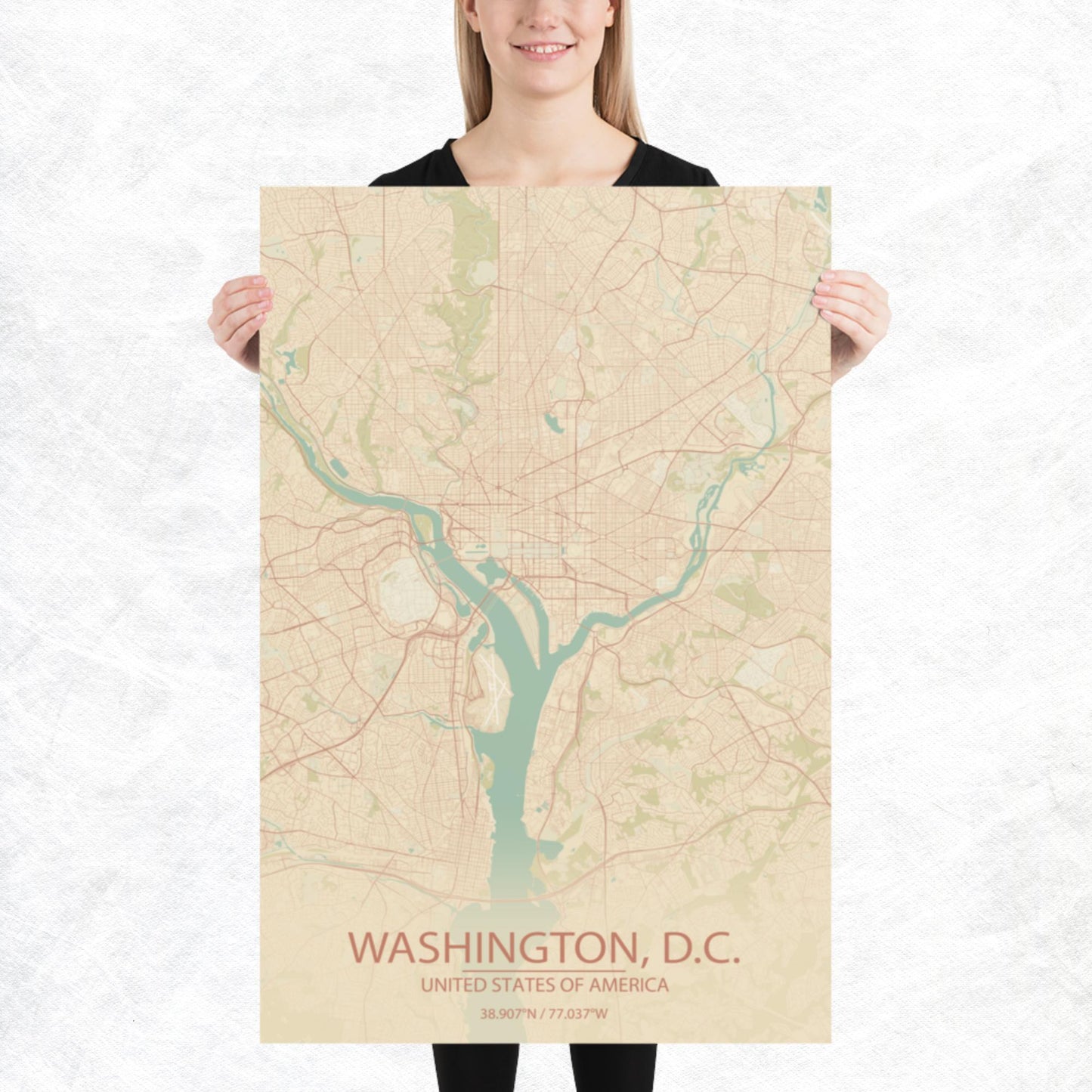 Washington, D.C. Vintage Style Paper Map