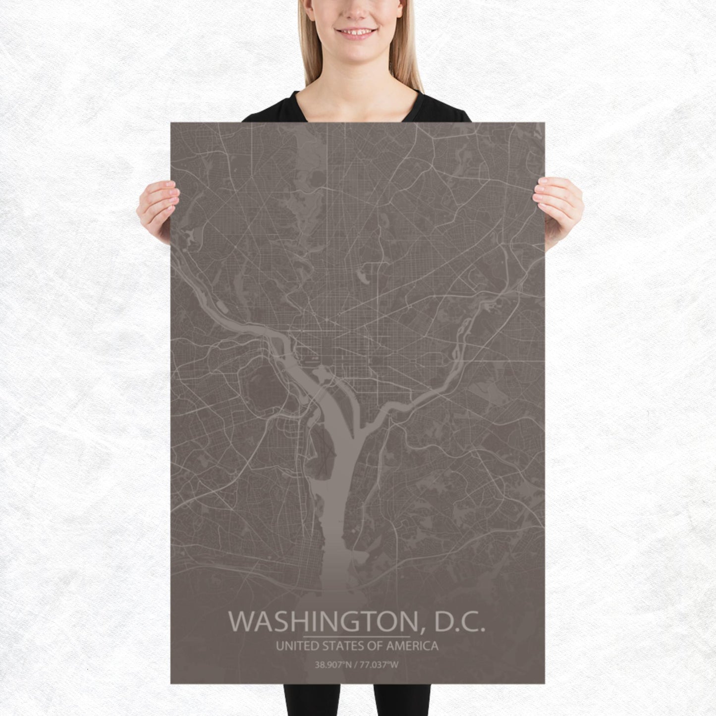 Washington, D.C. Brown and Grey Paper Map