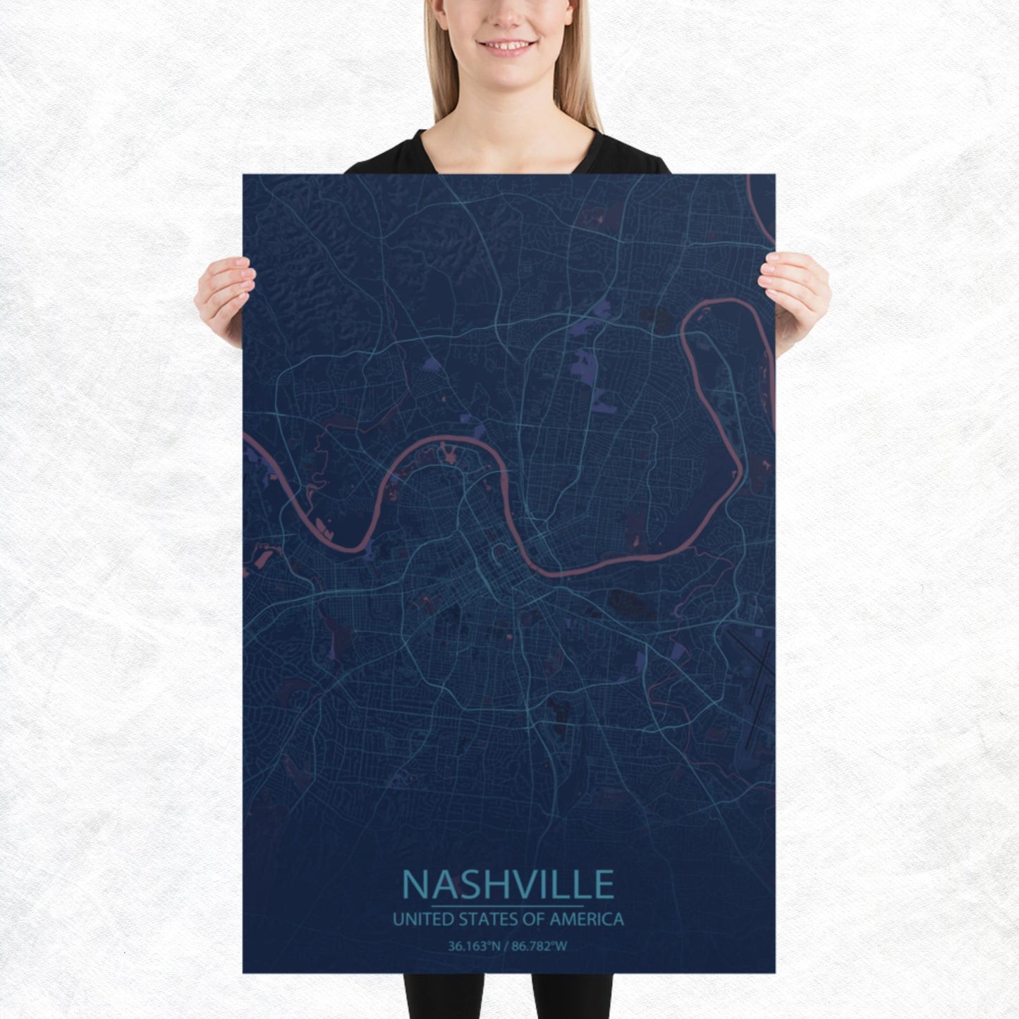 Nashville Blue and Purple Paper Map