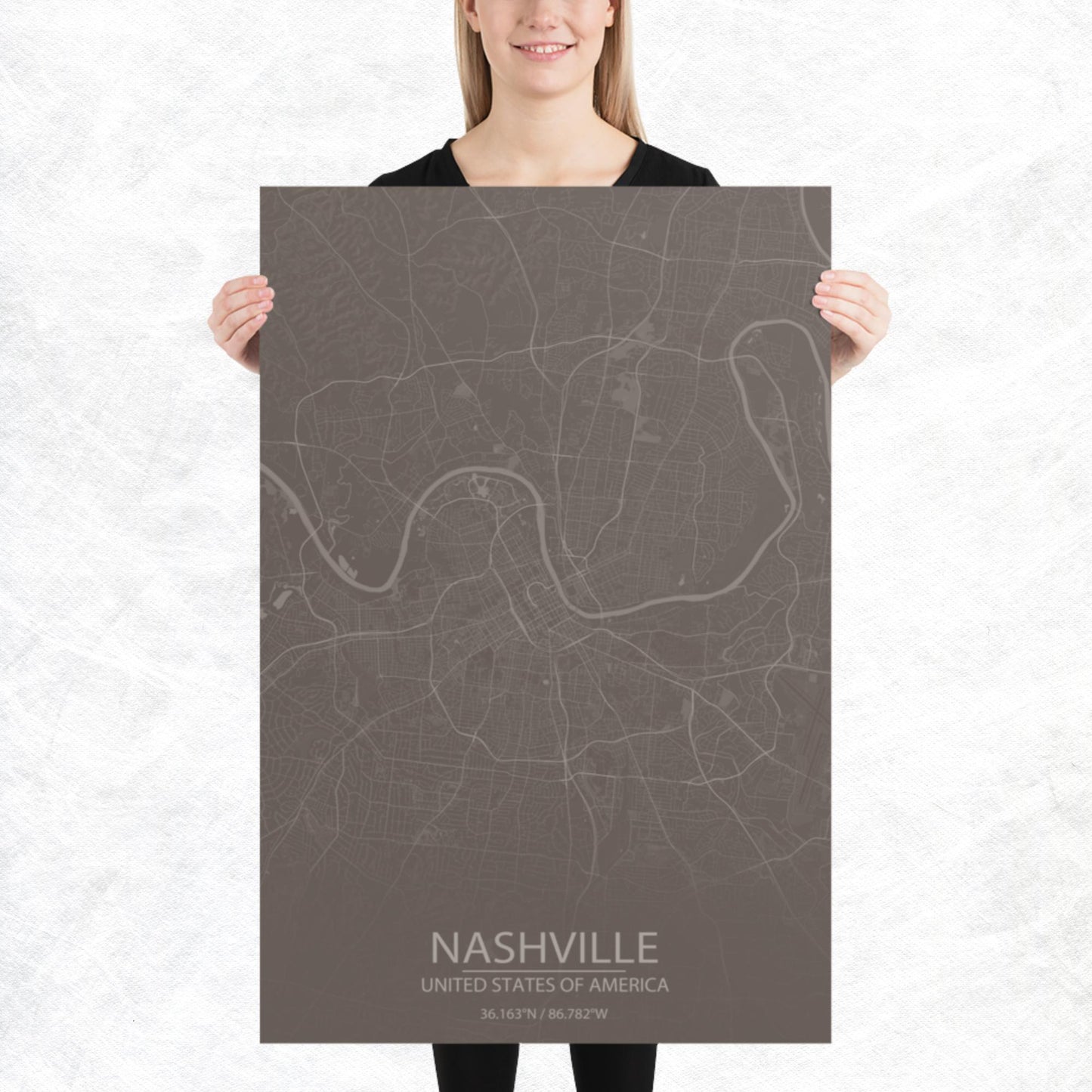 Nashville Brown and Grey Paper Map