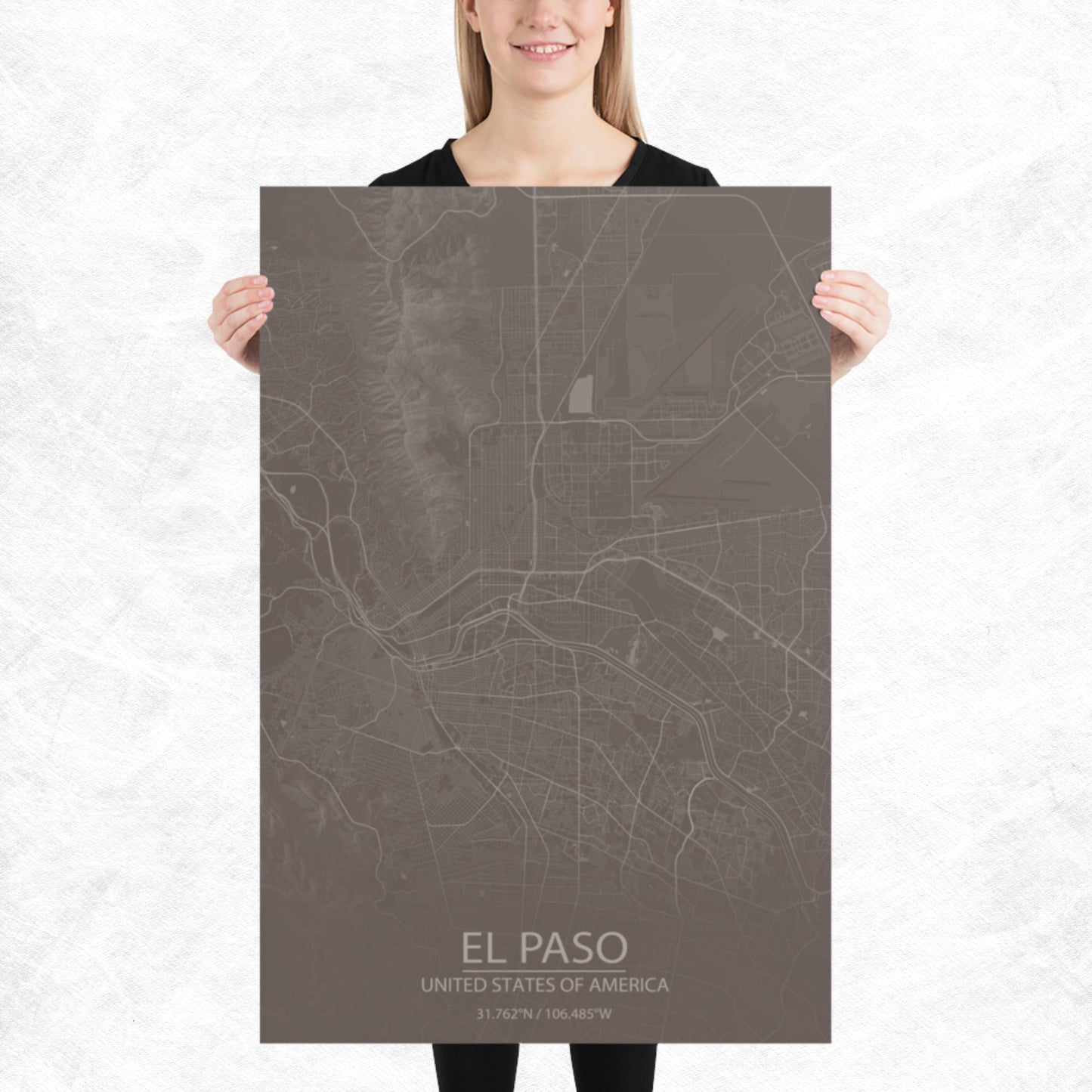 El Paso Brown and Grey Paper Map
