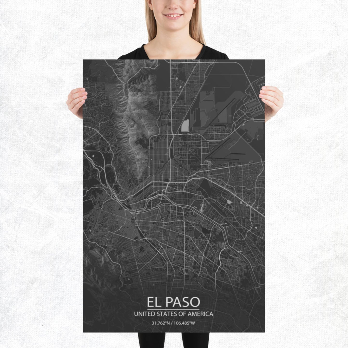 El Paso Dark Grey Paper Map