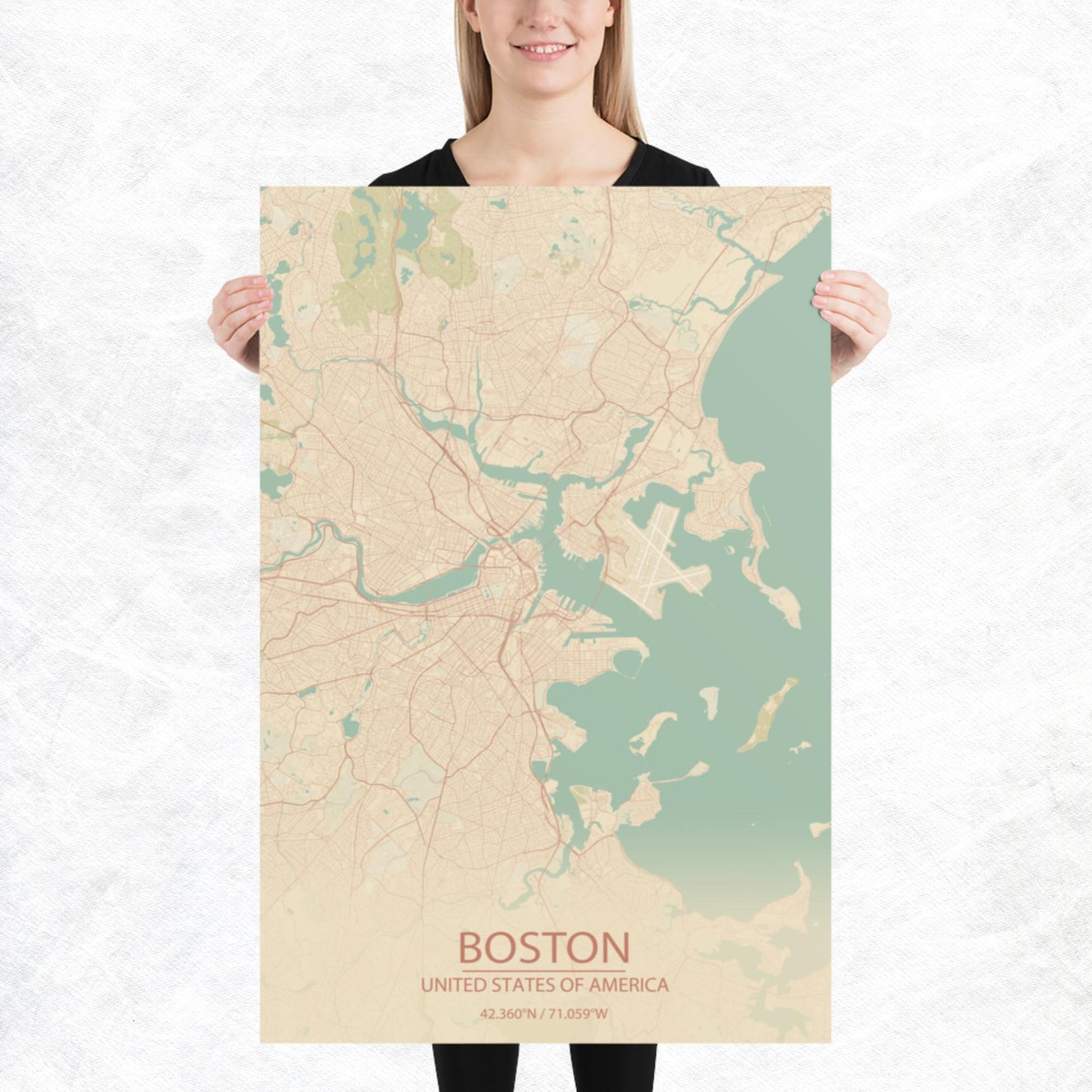 Boston Vintage Style Paper Map
