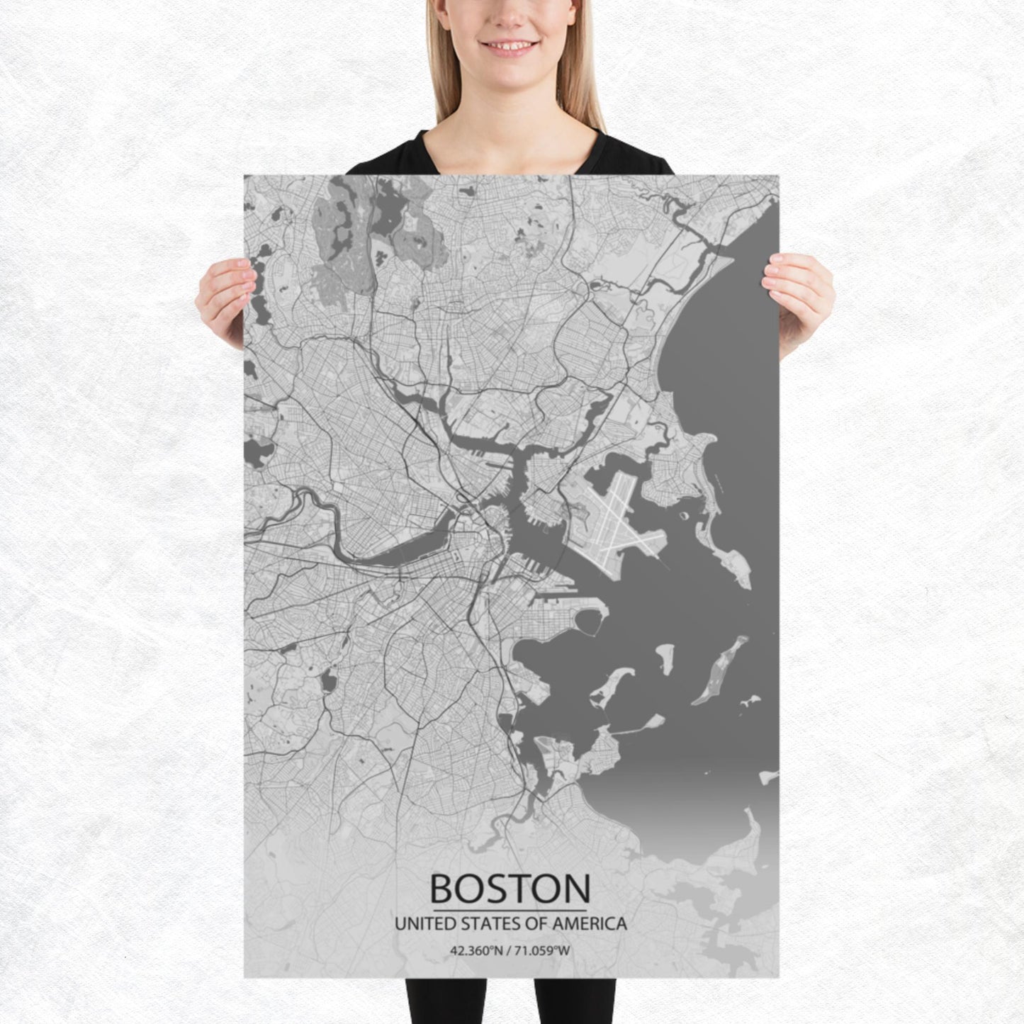 Boston Light Grey Paper Map