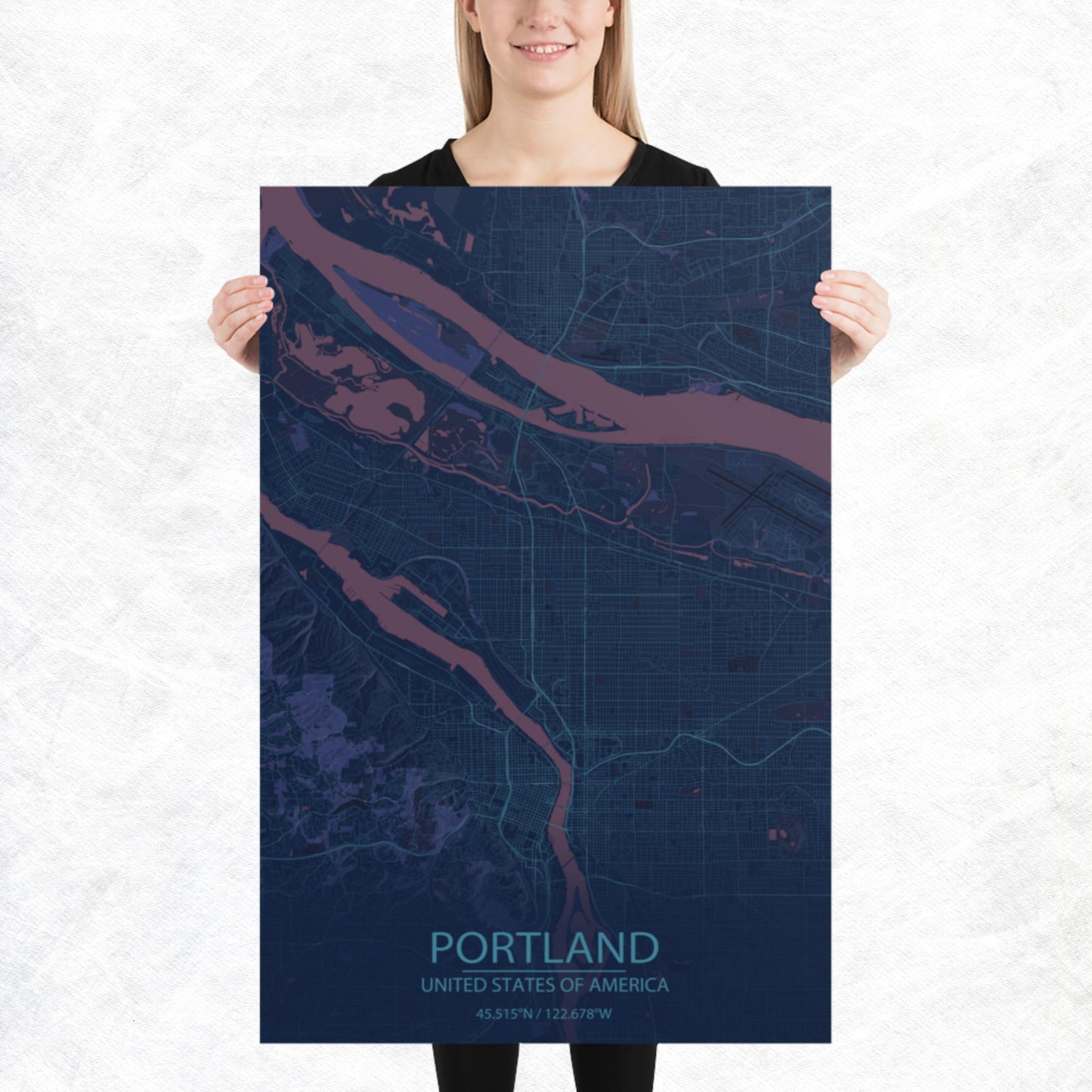 Portland Blue and Purple Paper Map