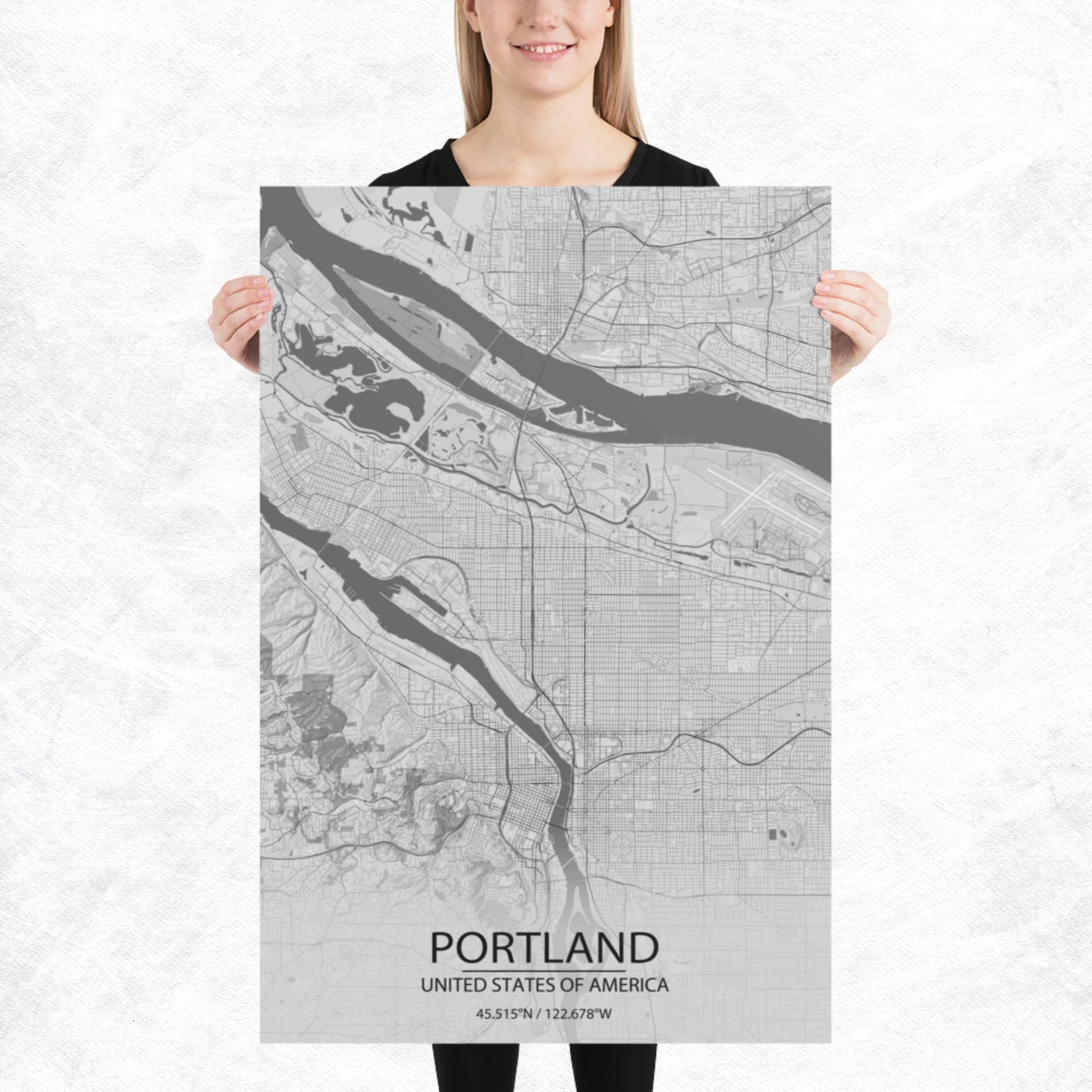 Portland Light Grey Paper Map