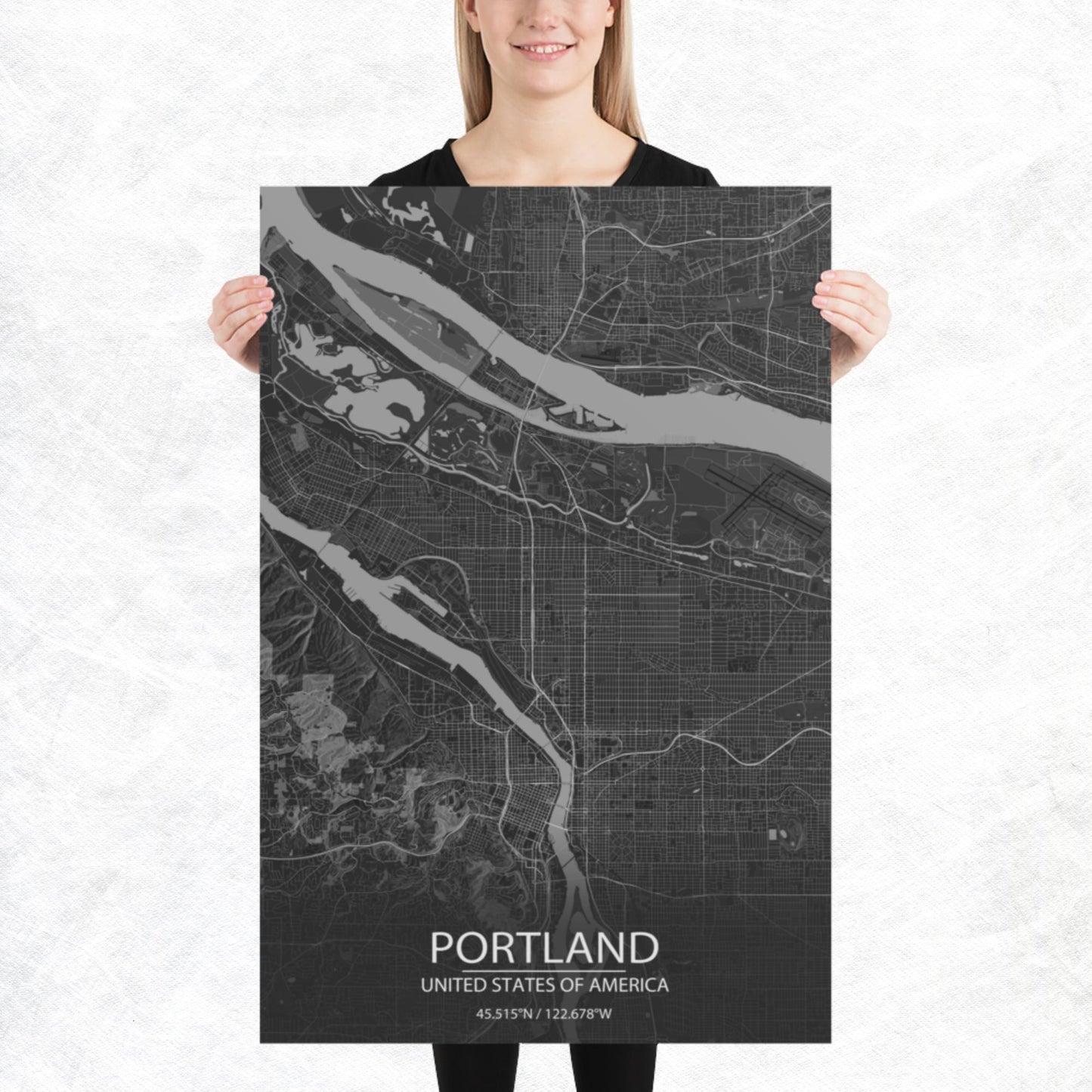Portland Dark Grey Paper Map
