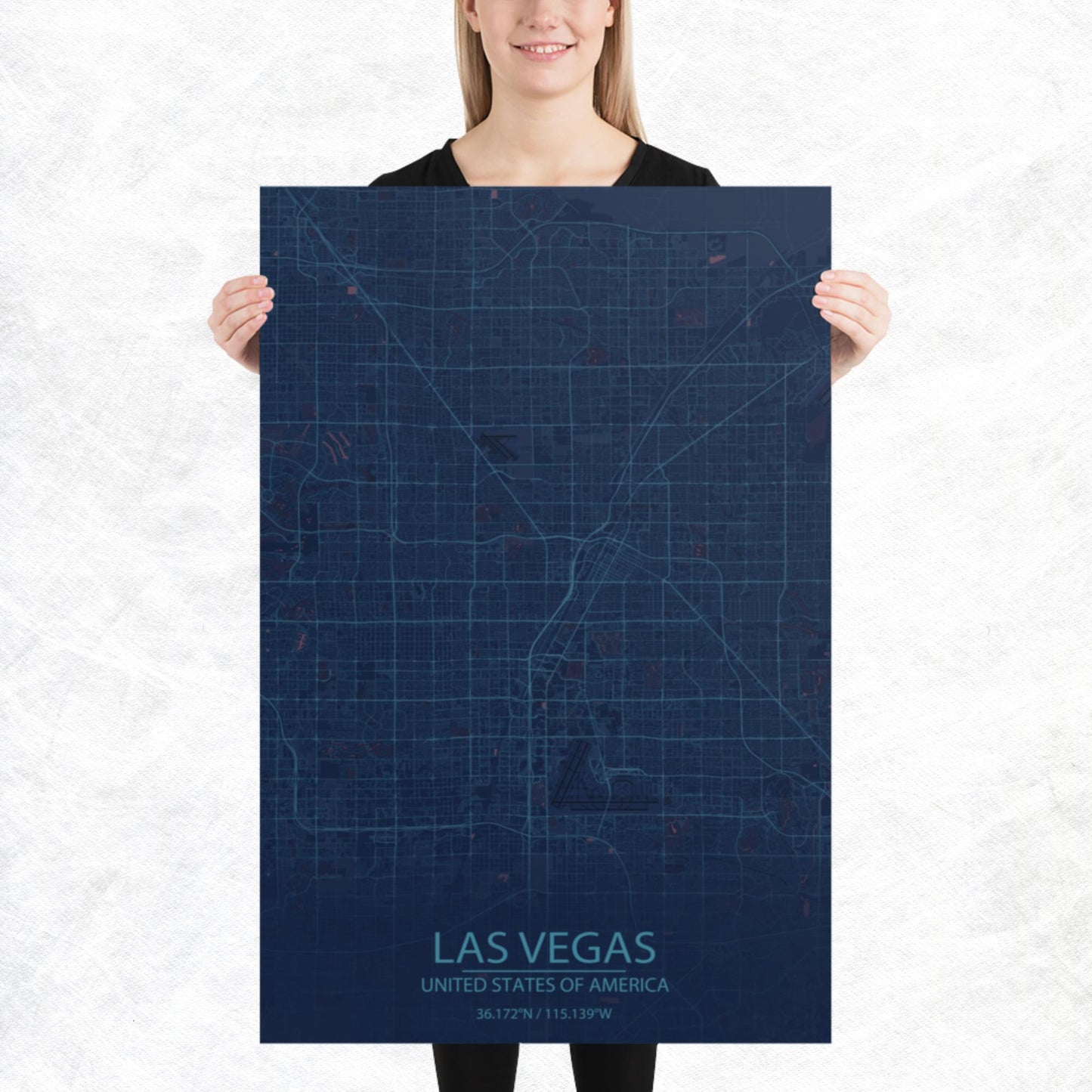Las Vegas Blue and Purple Paper Map