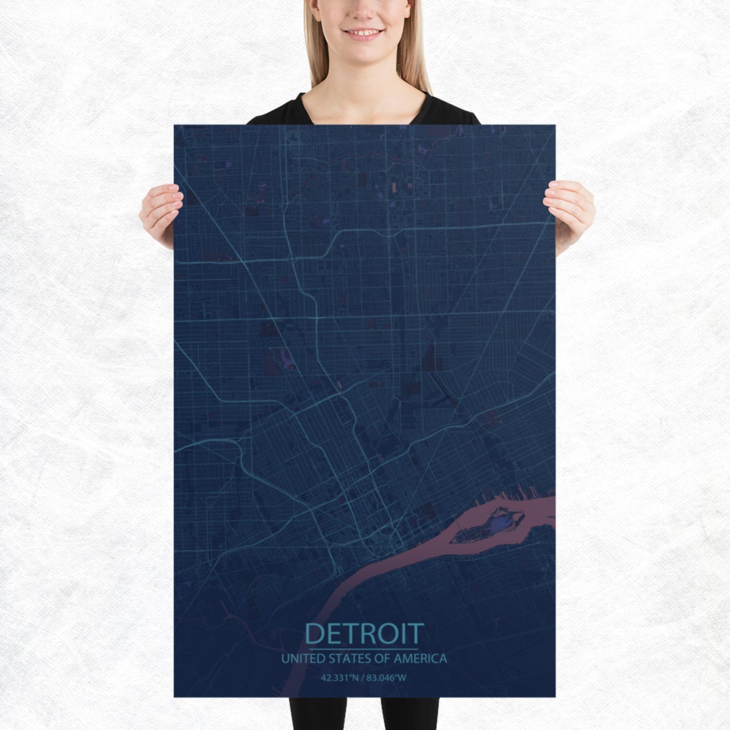 Detroit Blue and Purple Paper Map