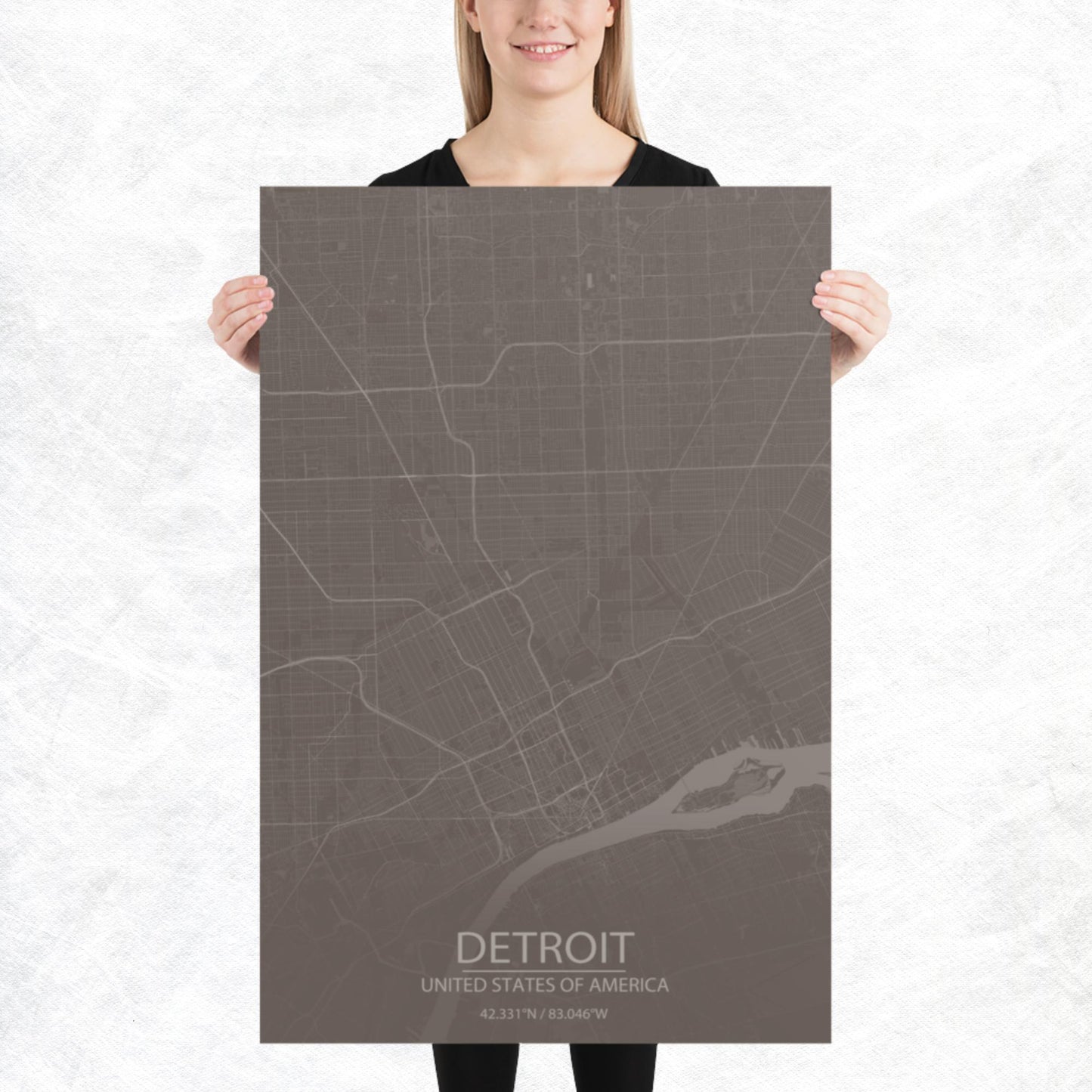 Detroit Brown and Grey Paper Map