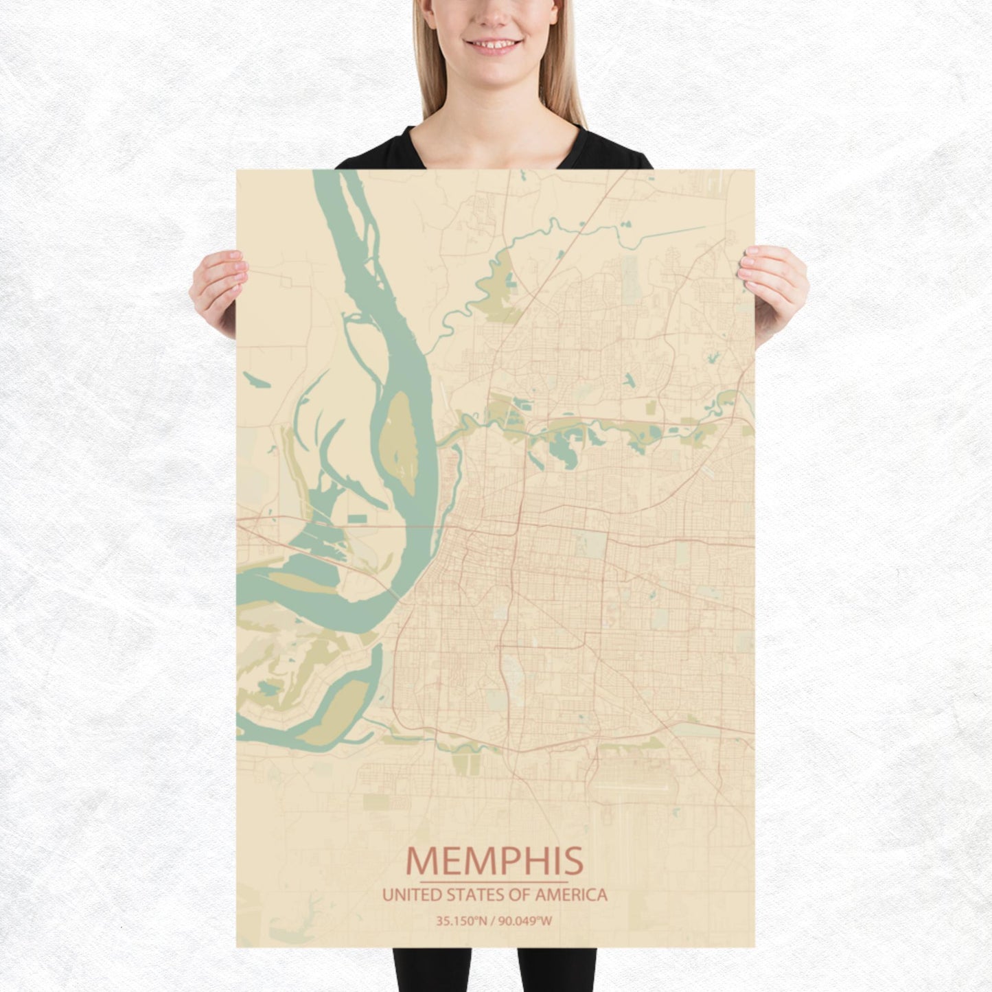 Memphis Vintage Style Paper Map
