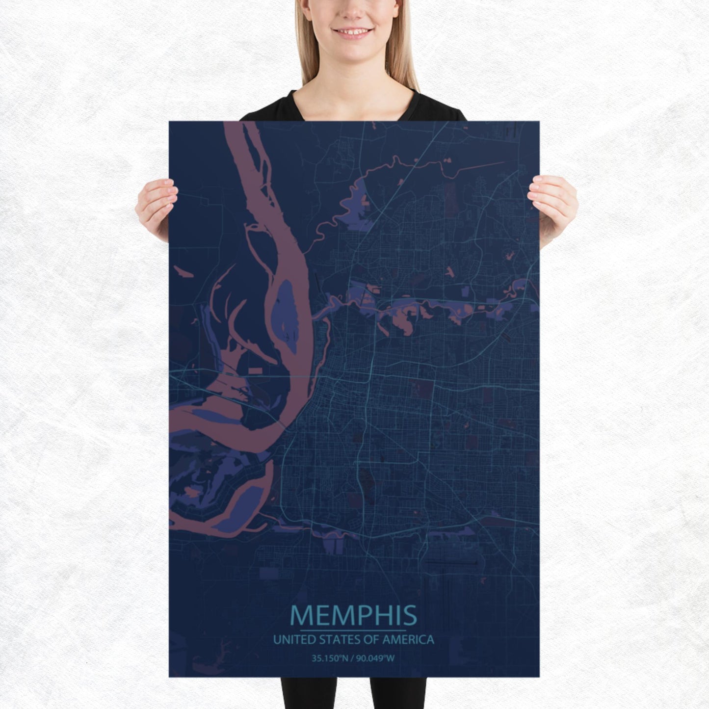 Memphis Blue and Purple Paper Map