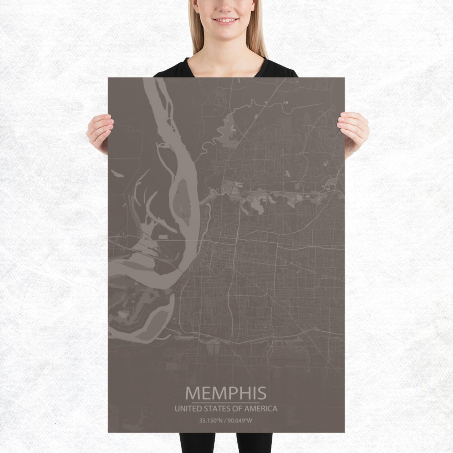 Memphis Brown and Grey Paper Map