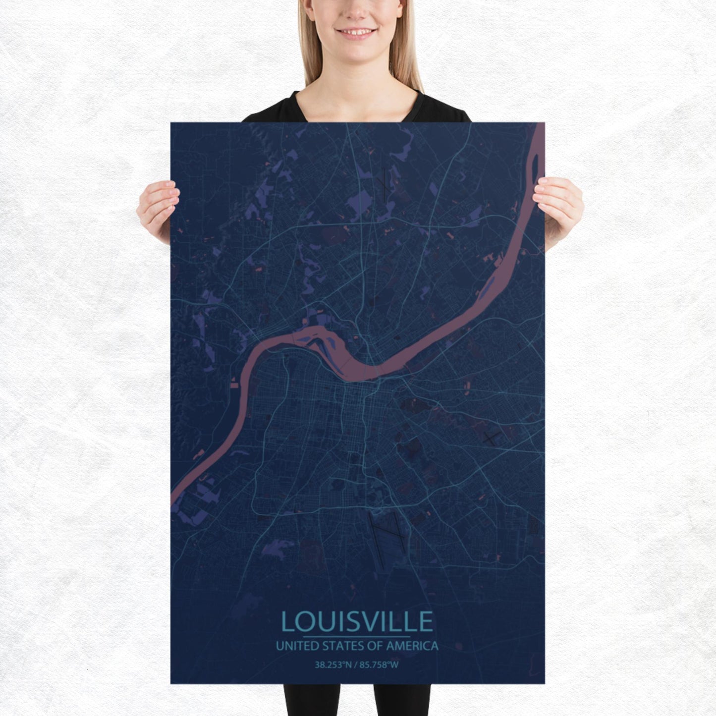 Louisville Blue and Purple Paper Map