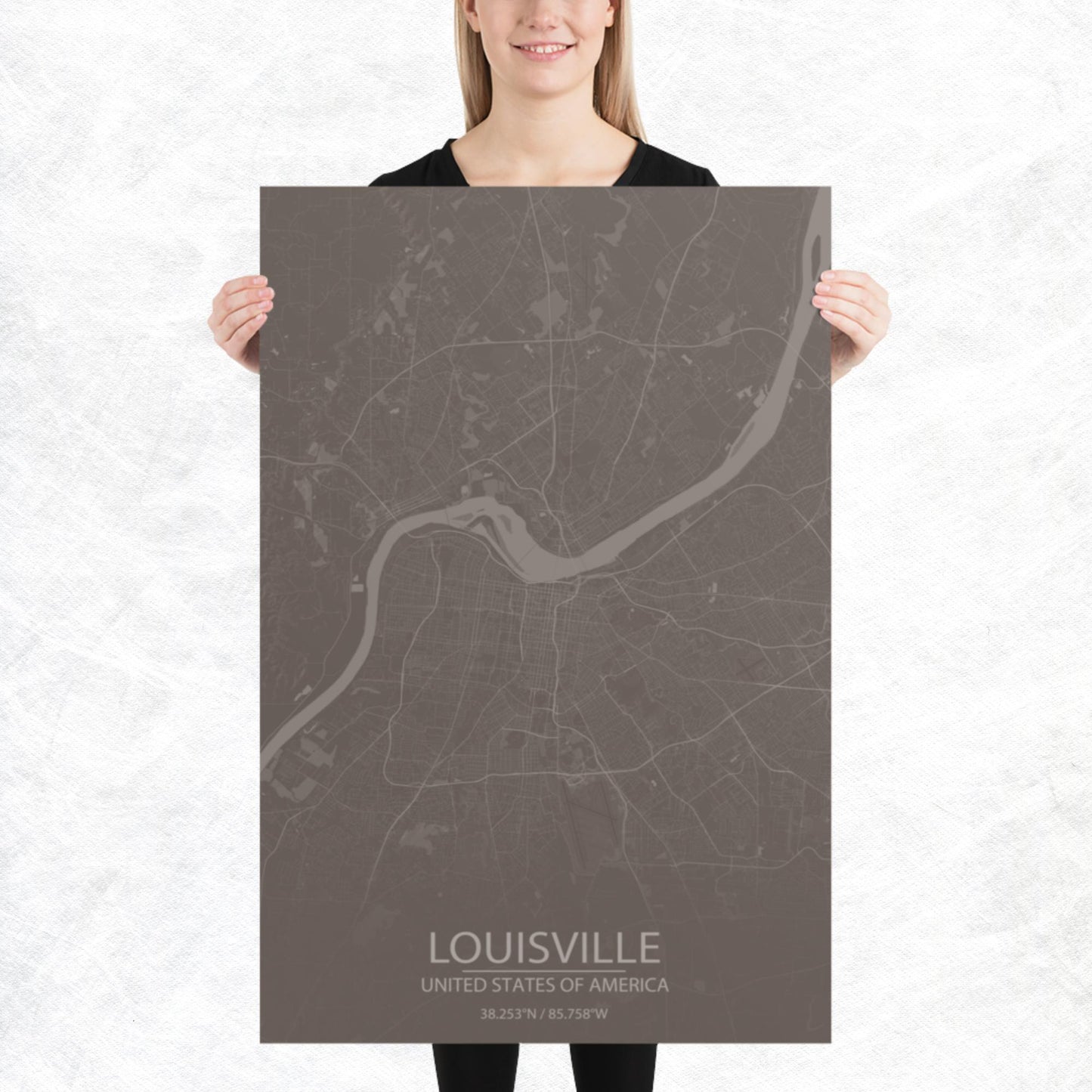 Louisville Brown and Grey Paper Map
