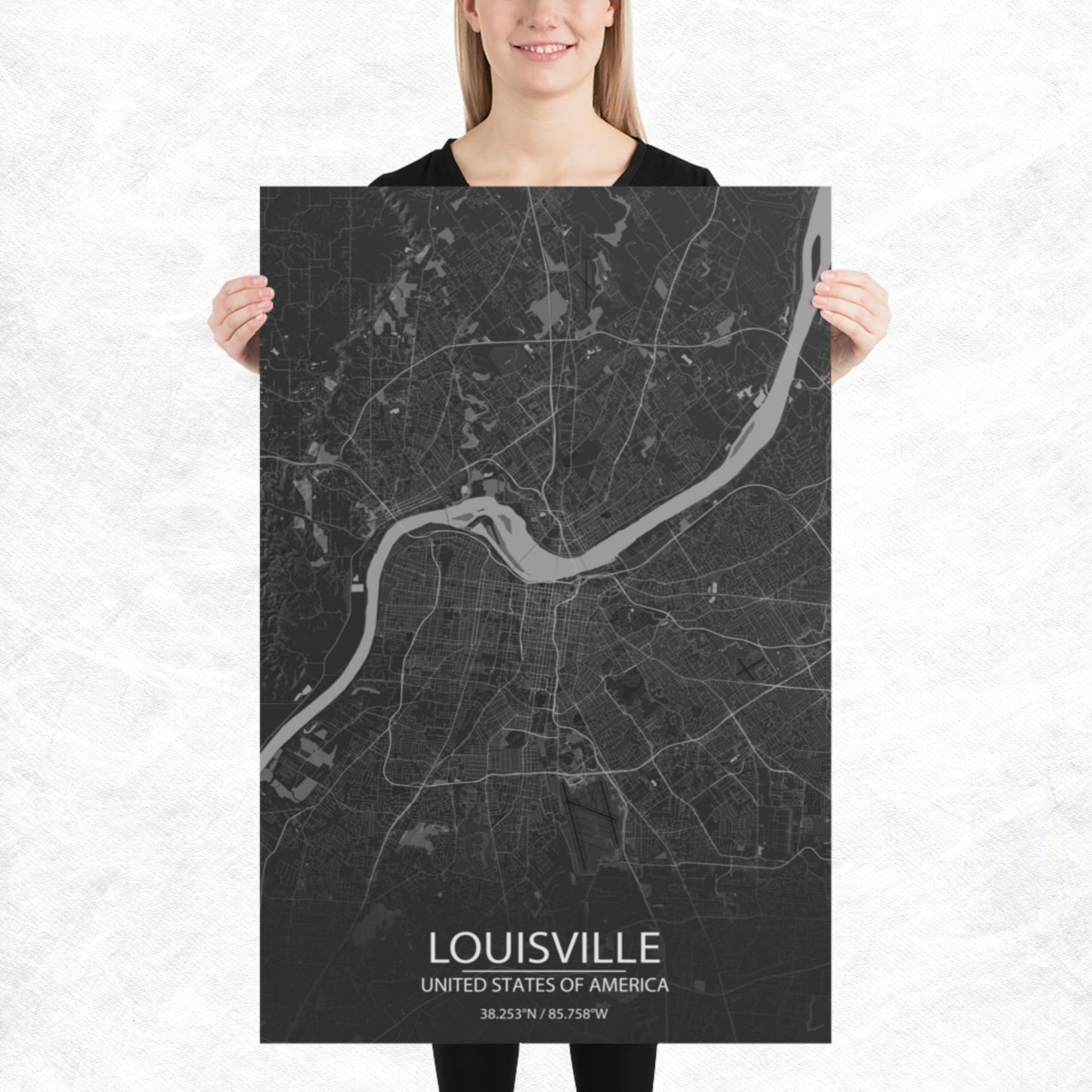 Louisville Dark Grey Paper Map