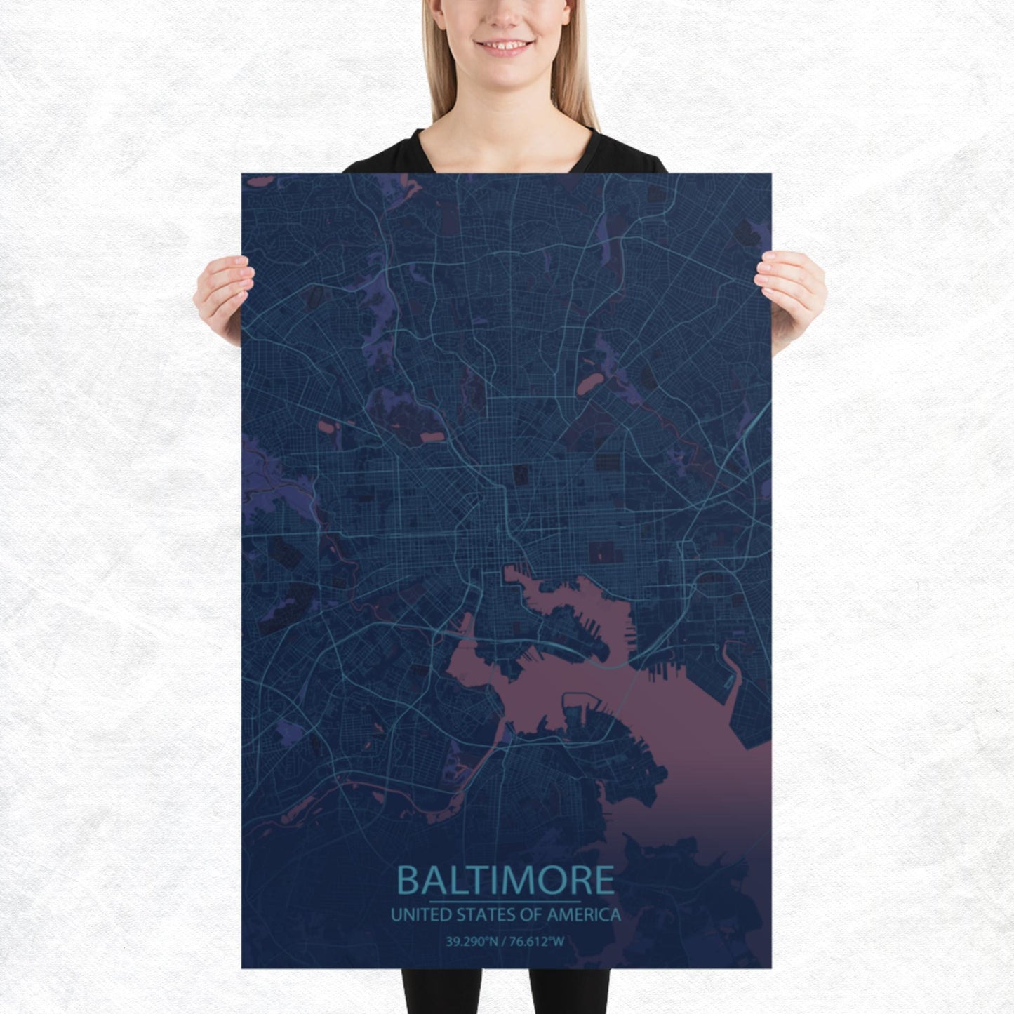 Baltimore Blue and Purple Paper Map