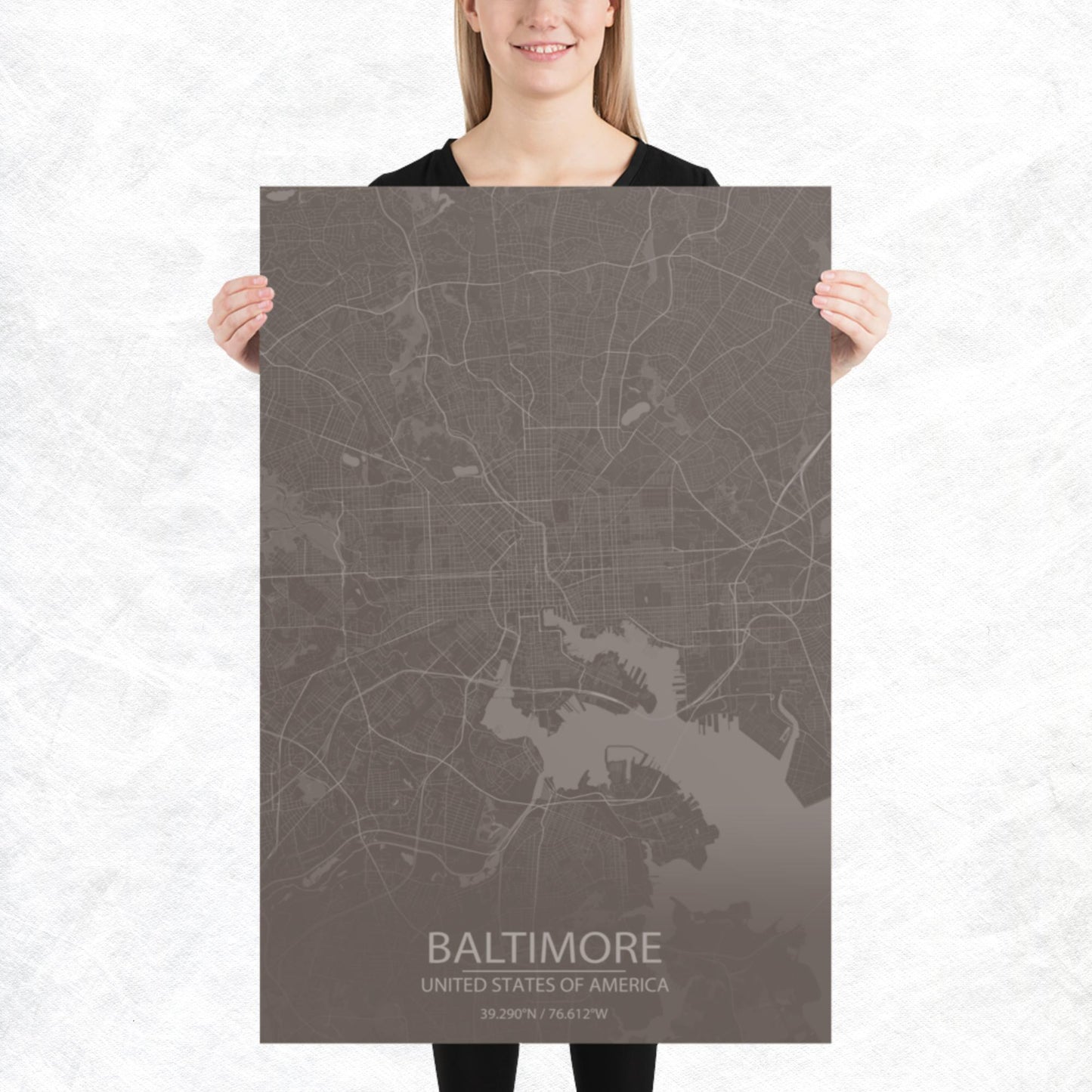 Baltimore Brown and Grey Paper Map