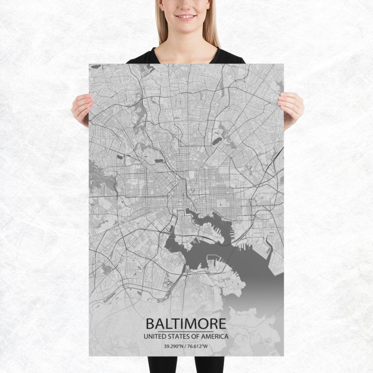 Baltimore Light Grey Paper Map