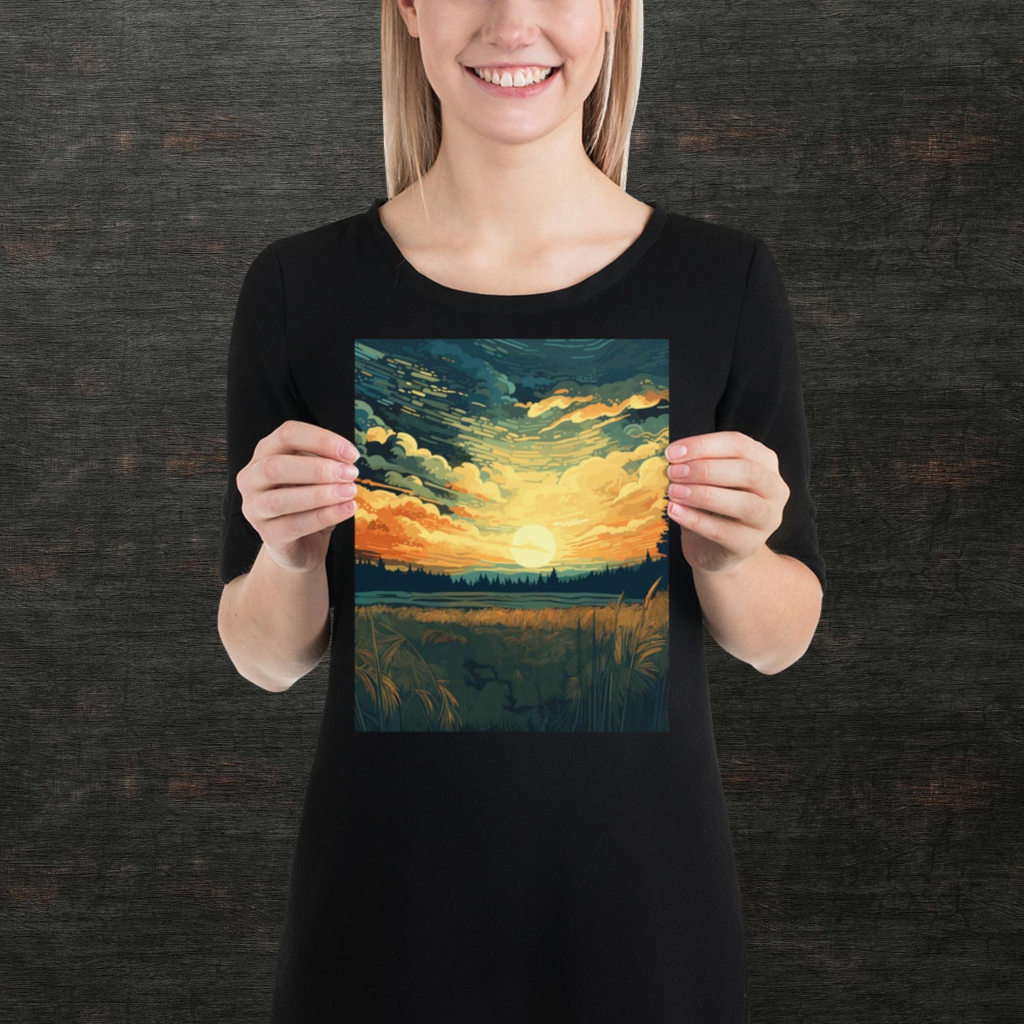 Crop Field Sunset Paper Poster