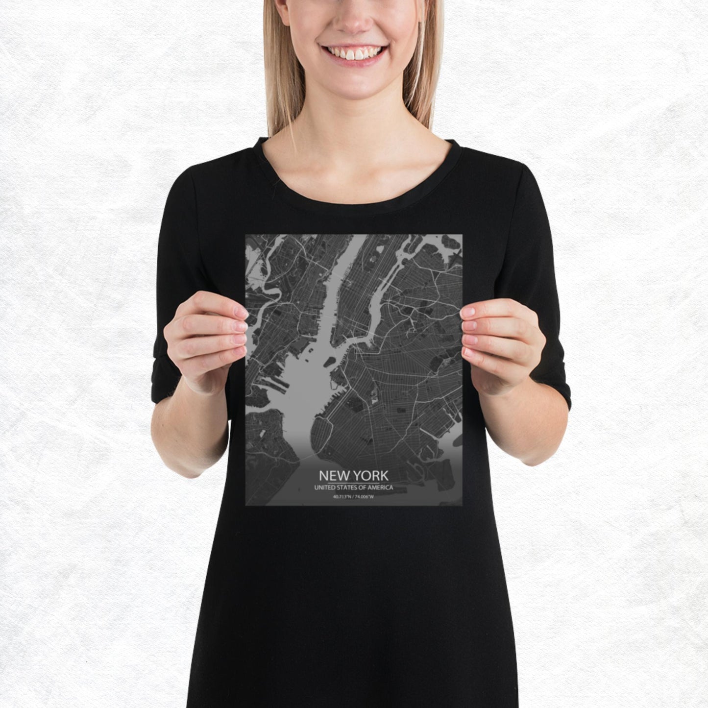 New York Dark Grey Paper Map