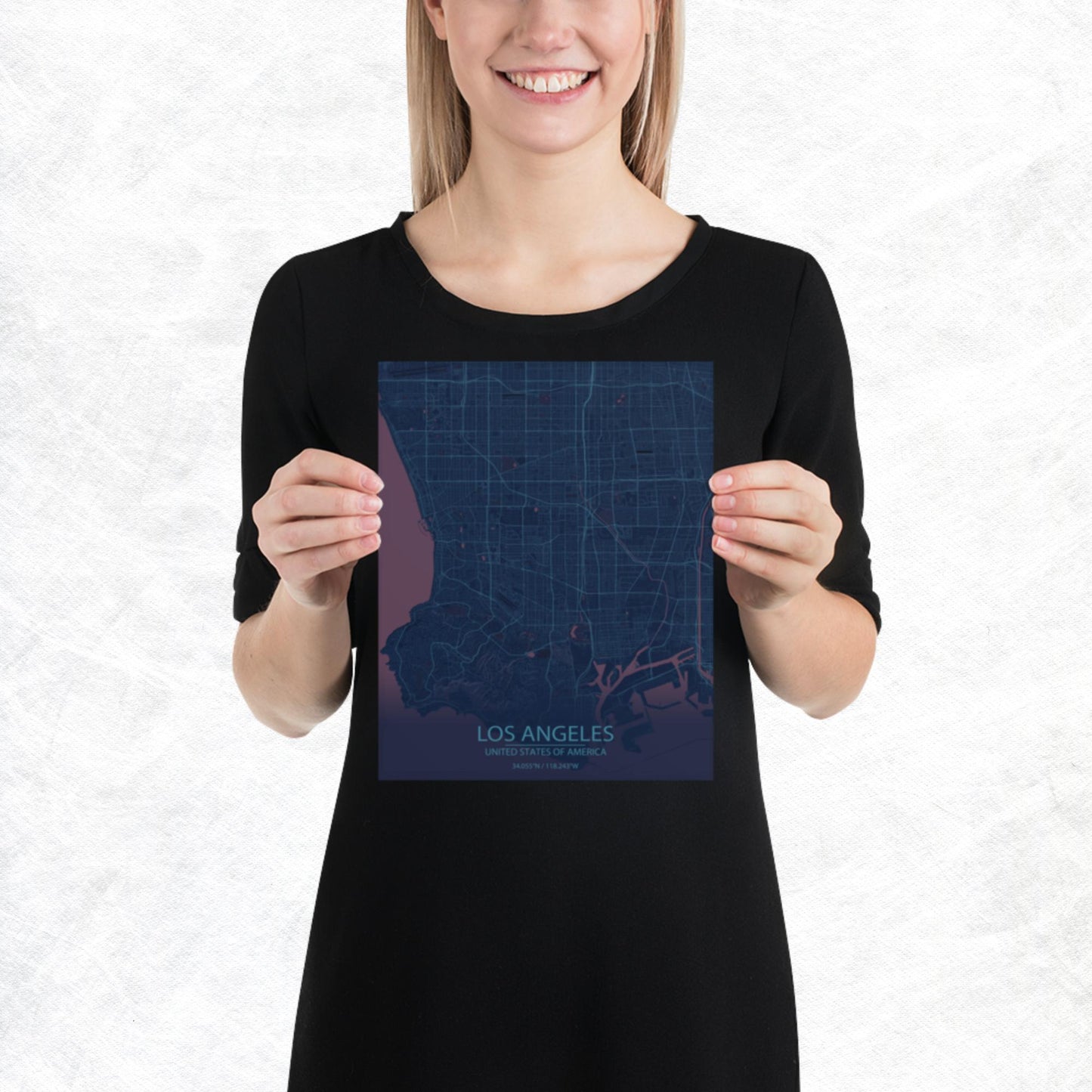 Los Angeles Blue and Purple Paper Map