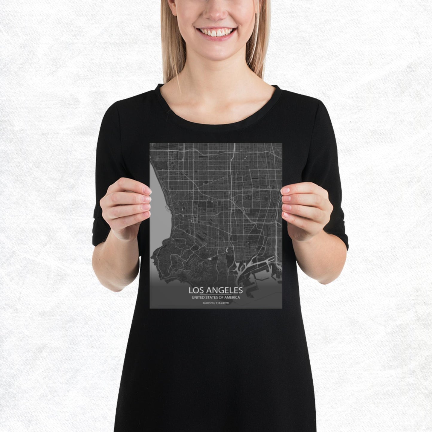 Los Angeles Dark Grey Paper Map