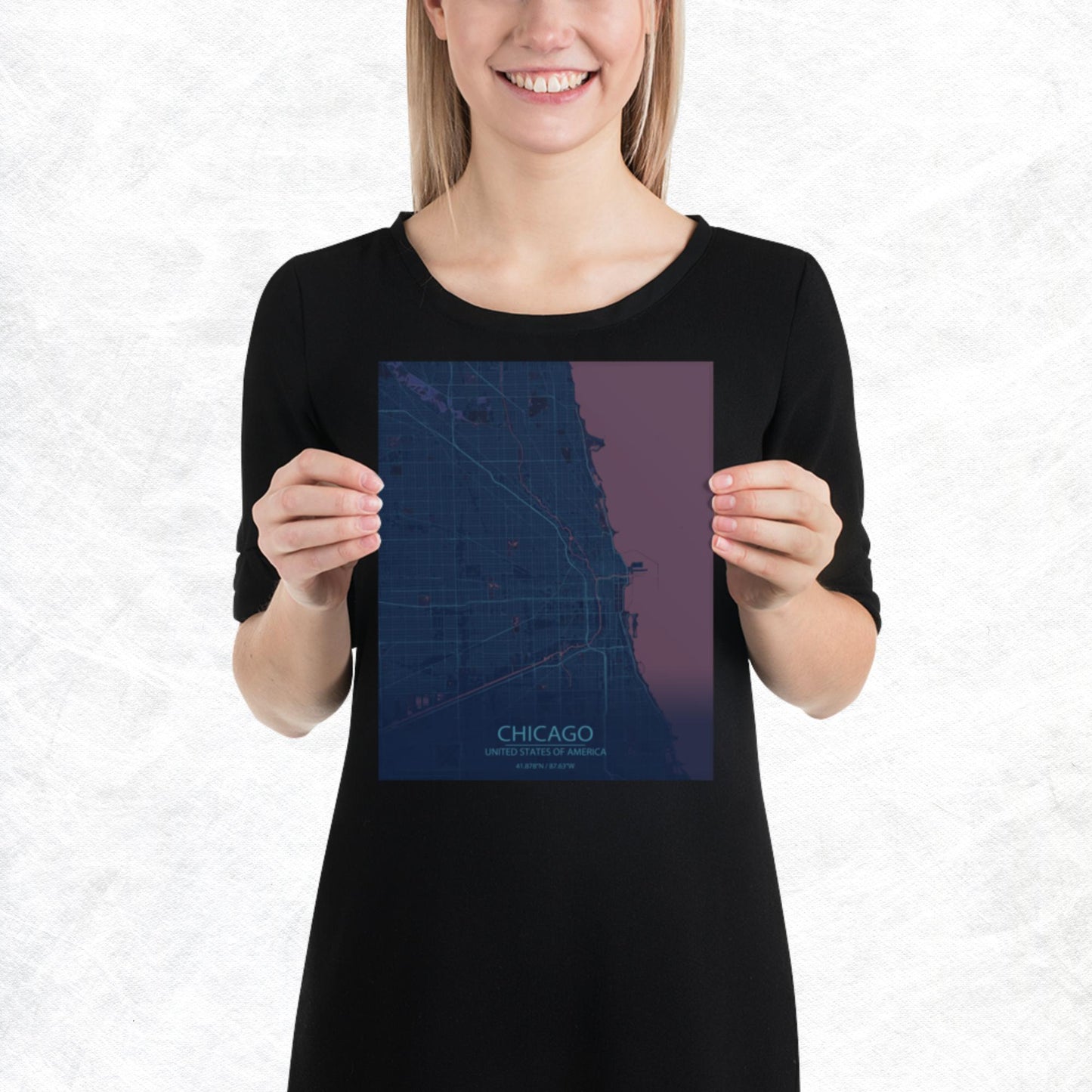 Chicago Blue and Purple Paper Map