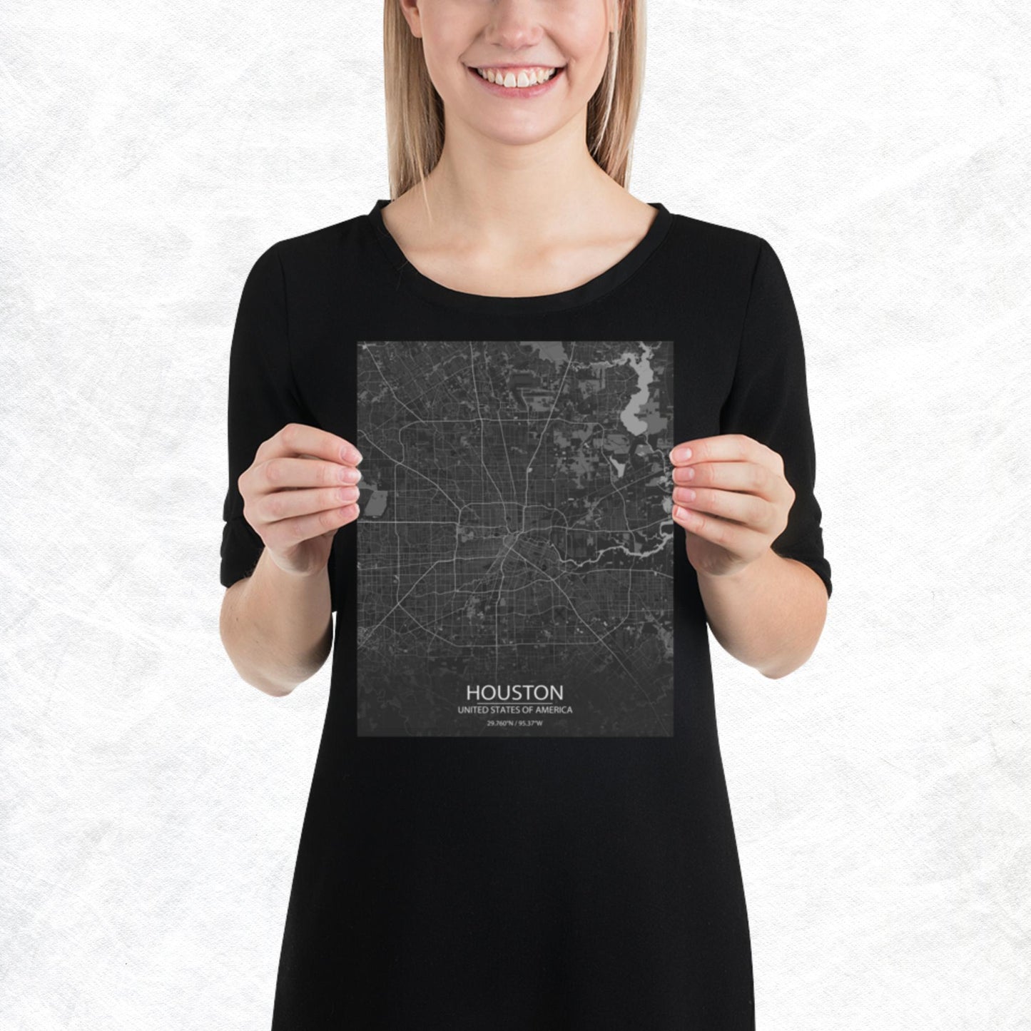 Houston Dark Grey Paper Map