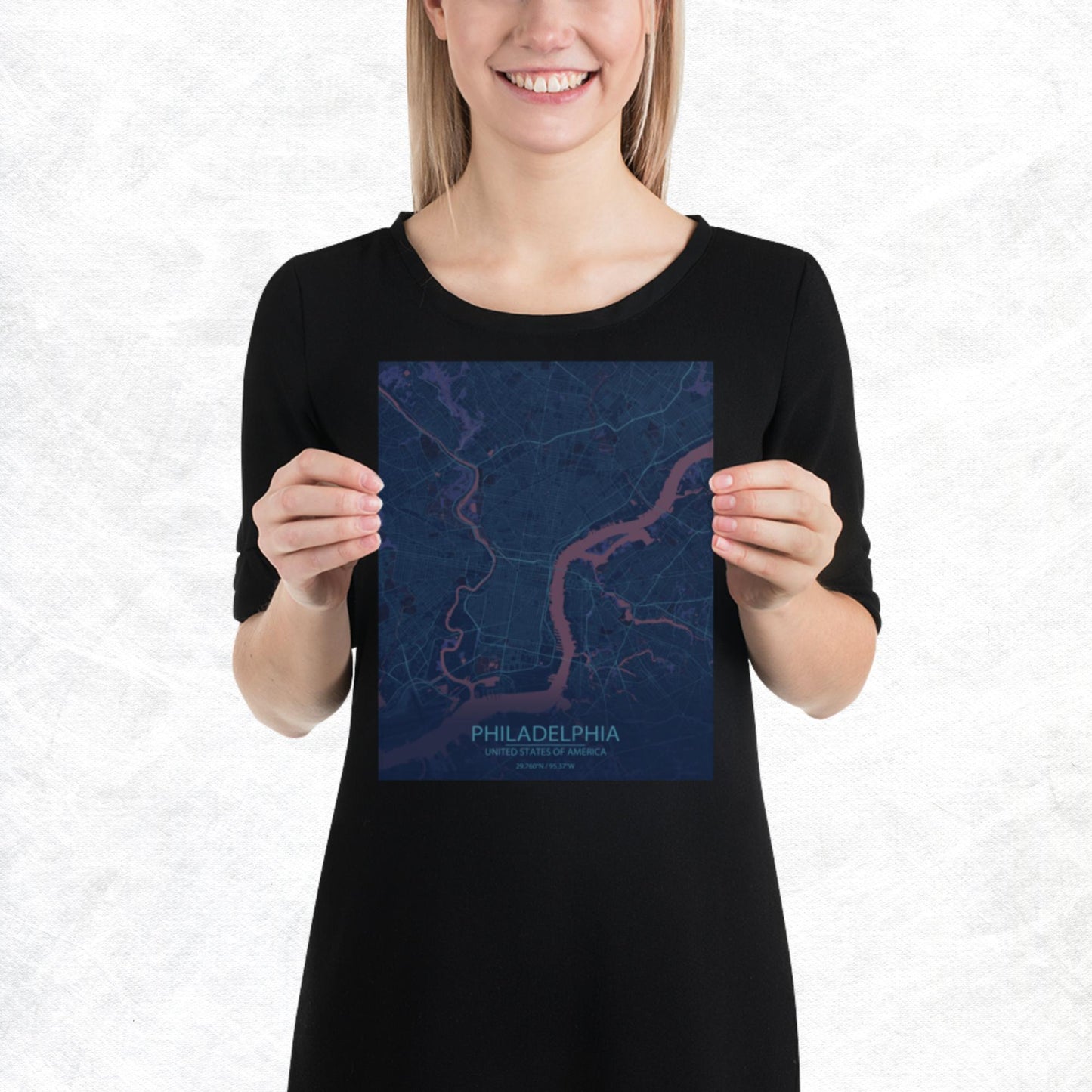 Philadelphia Blue and Purple Paper Map