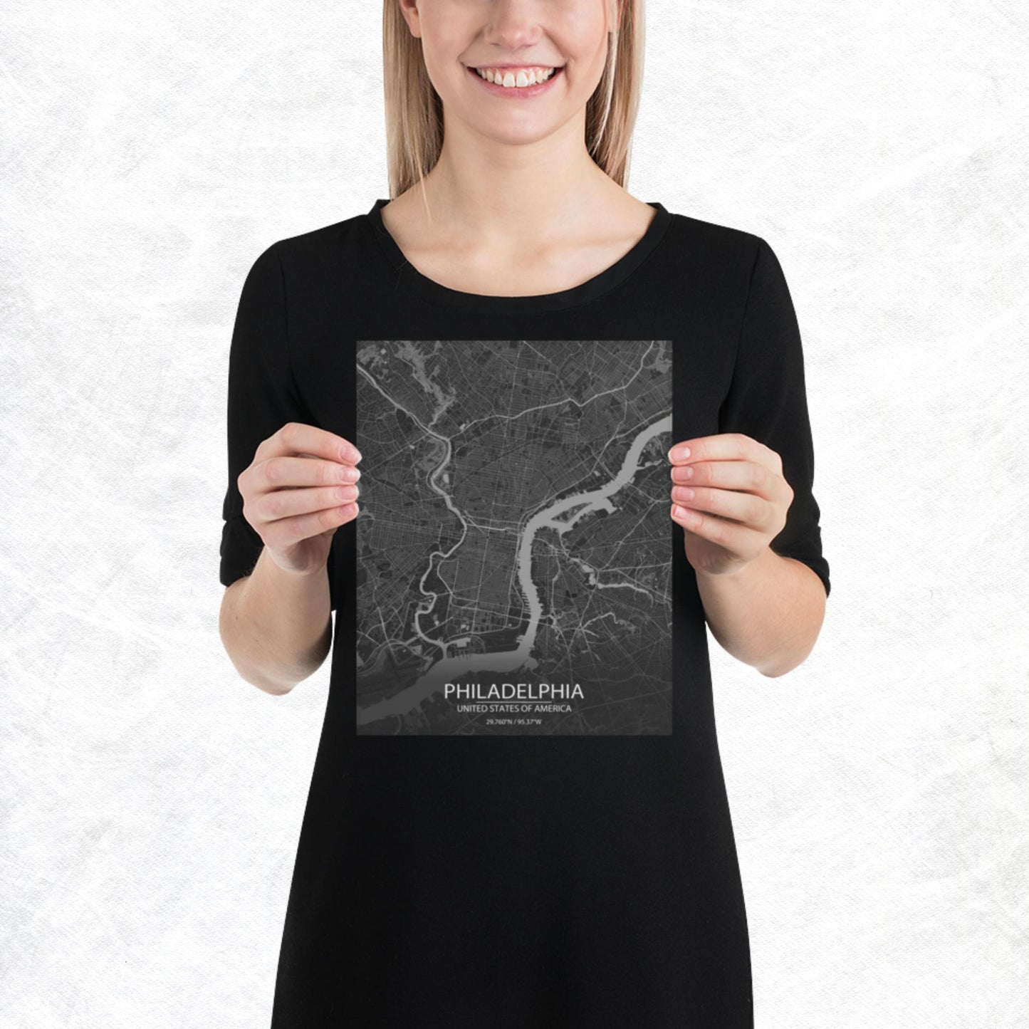 Philadelphia Dark Grey Paper Map