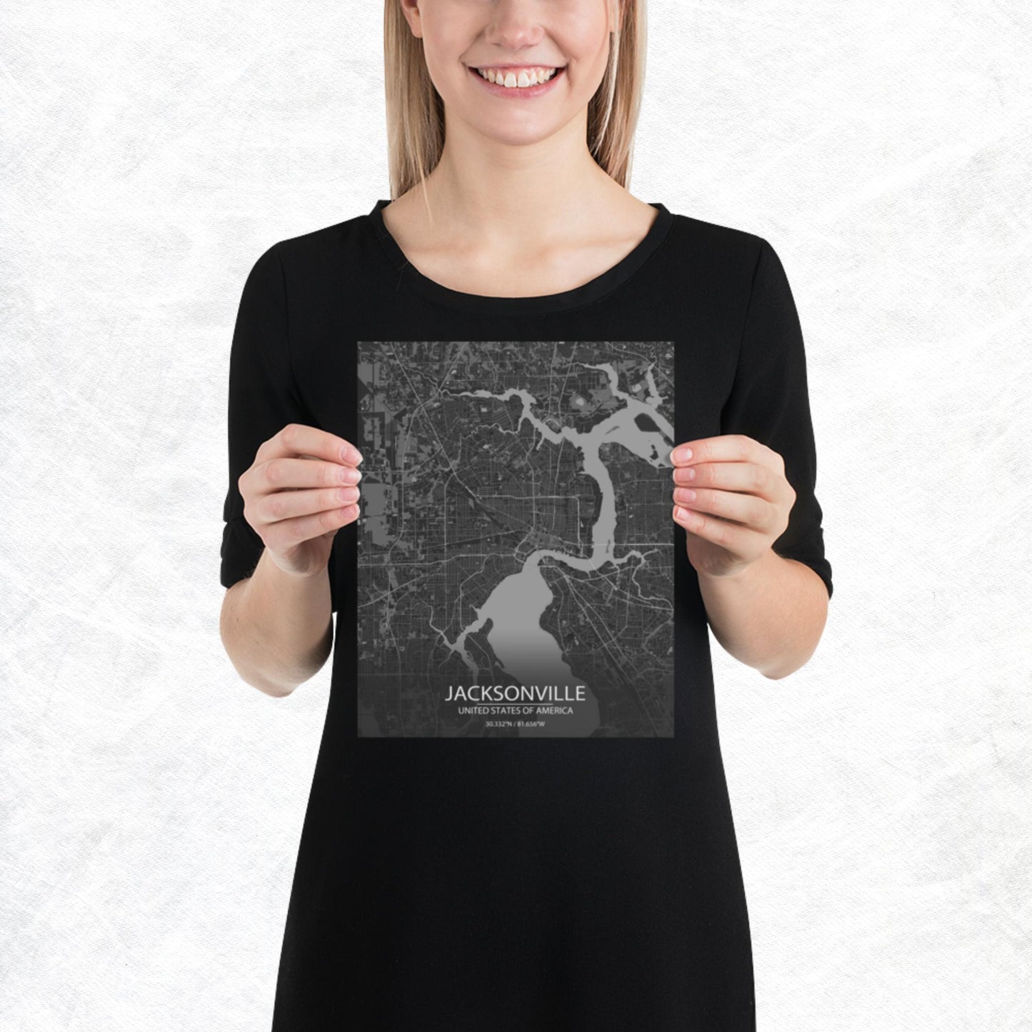 Jacksonville Dark Grey Paper Map