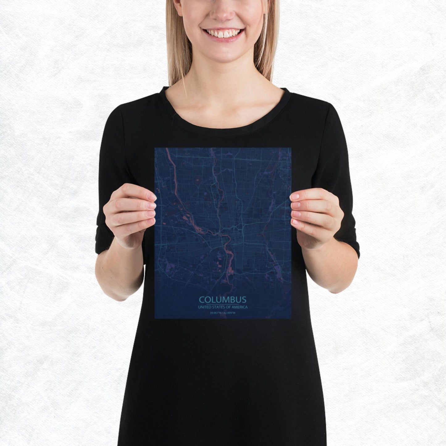 Columbus Blue and Purple Paper Map