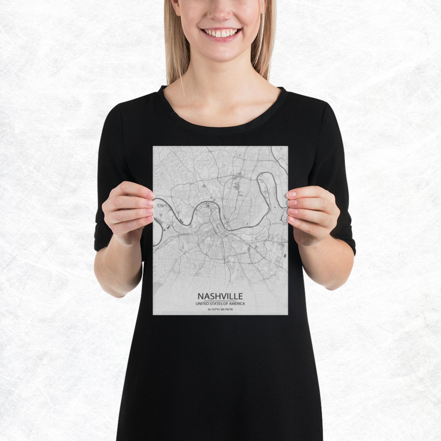 Nashville Light Grey Paper Map