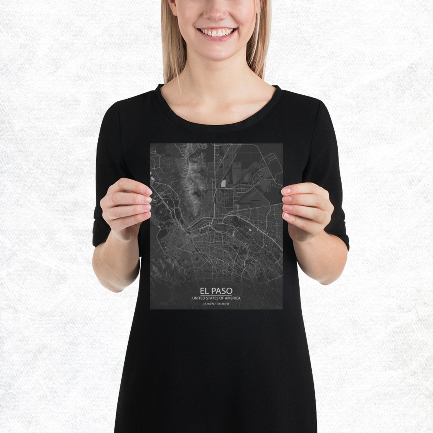 El Paso Dark Grey Paper Map