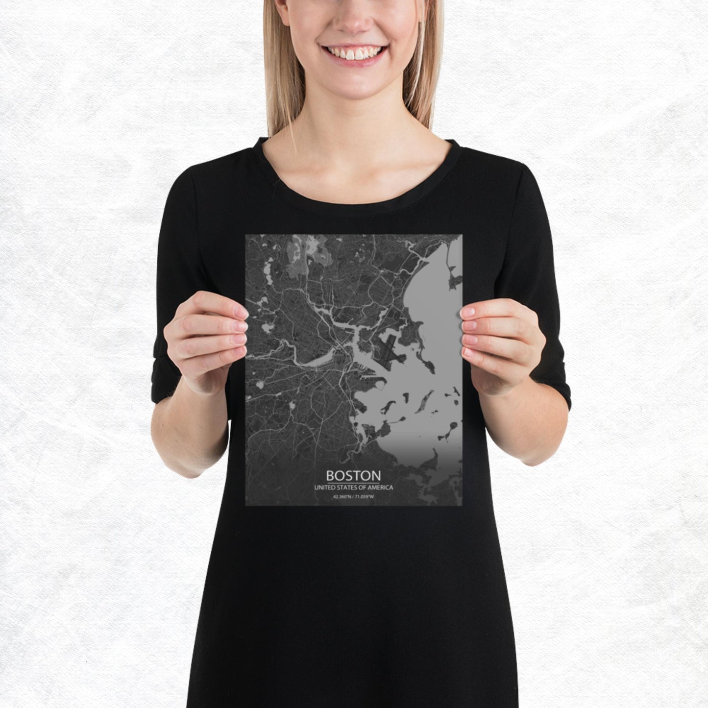 Boston Dark Grey Paper Map