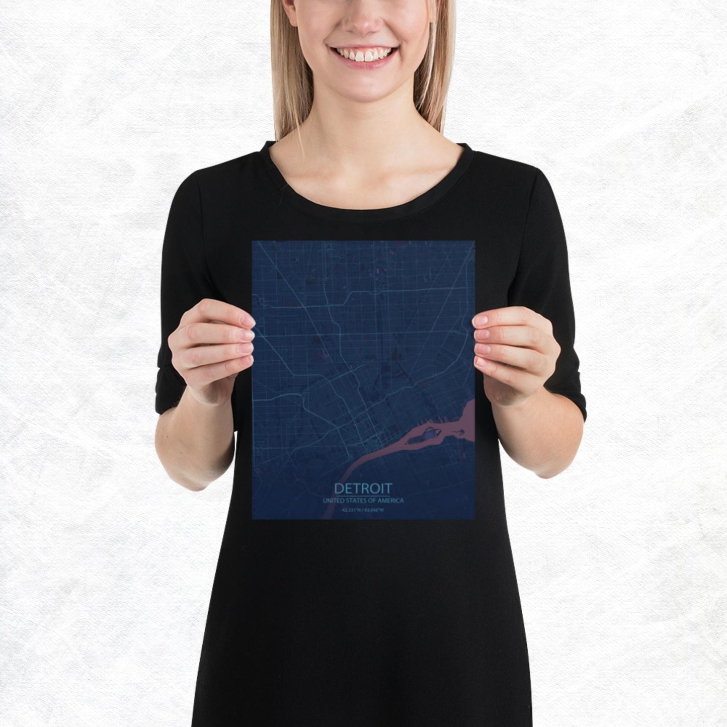 Detroit Blue and Purple Paper Map