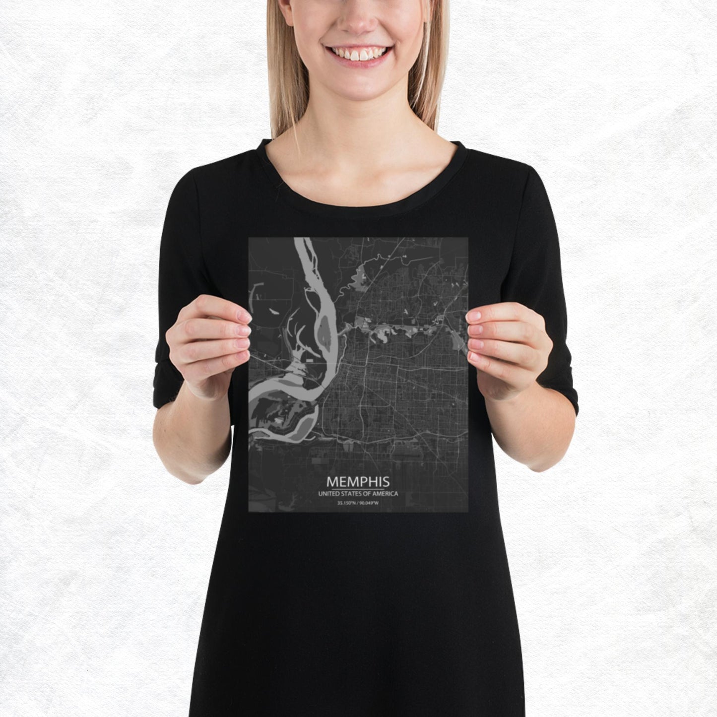 Memphis Dark Grey Paper Map