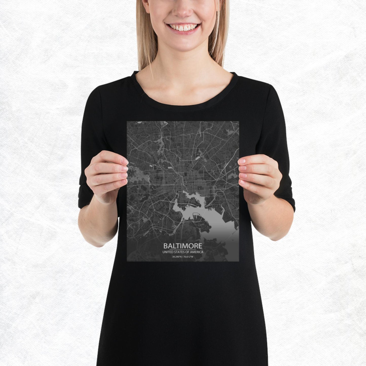 Baltimore Dark Grey Paper Map