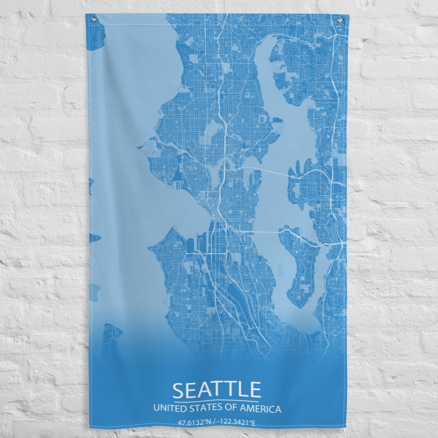 Seattle Blue and White Flag Map