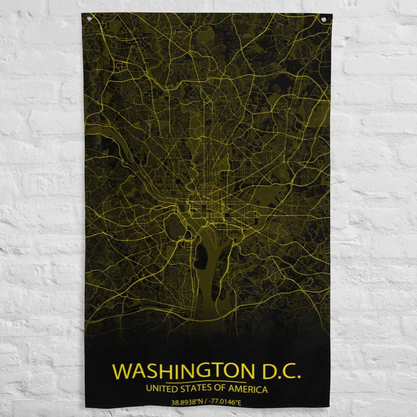 Washington, D.C. Black and Yellow Flag Map