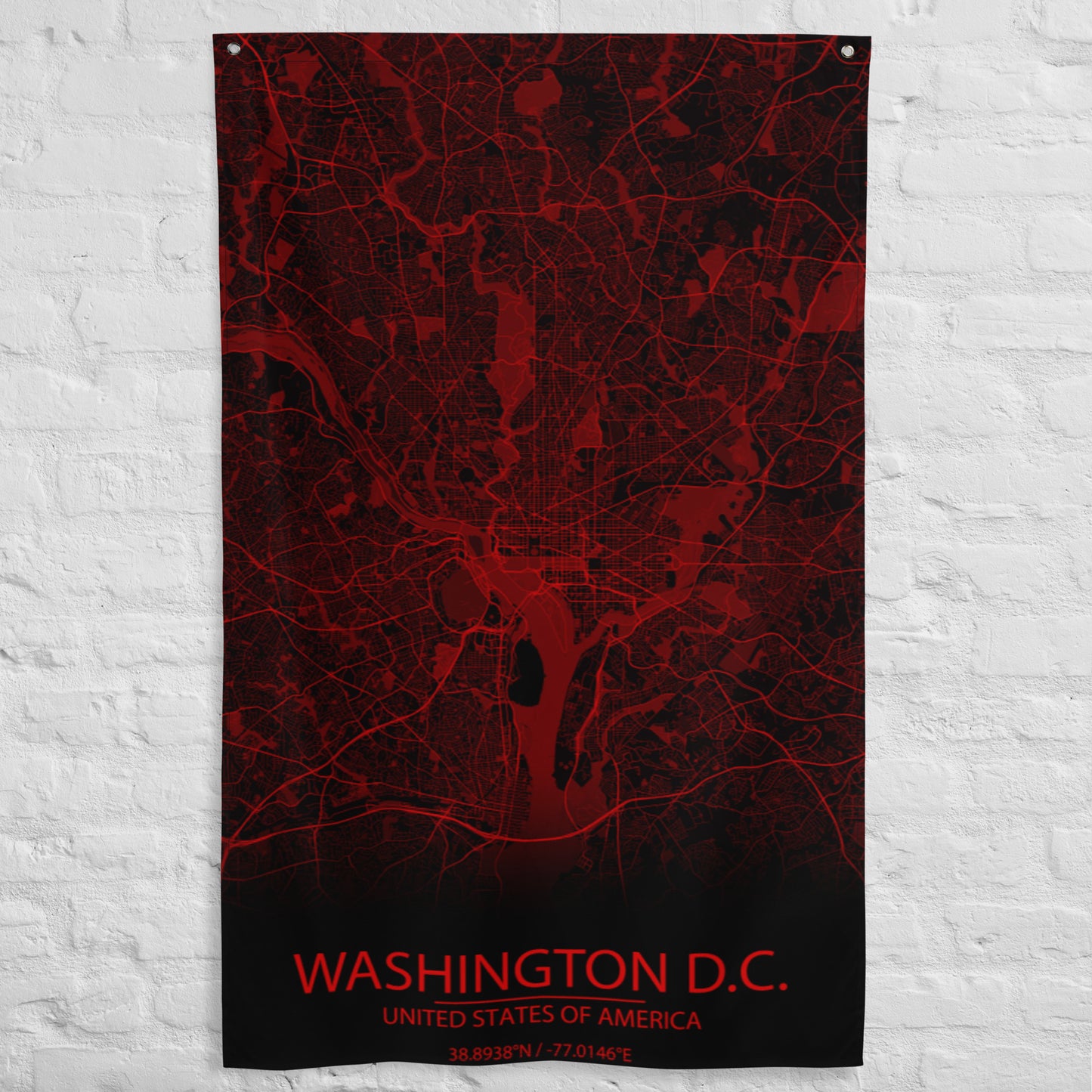Washington, D.C. Black and Red Flag Map