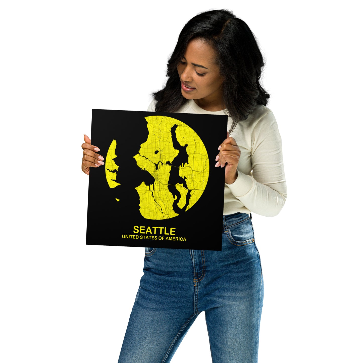 Seattle Circular Yellow Metal Map
