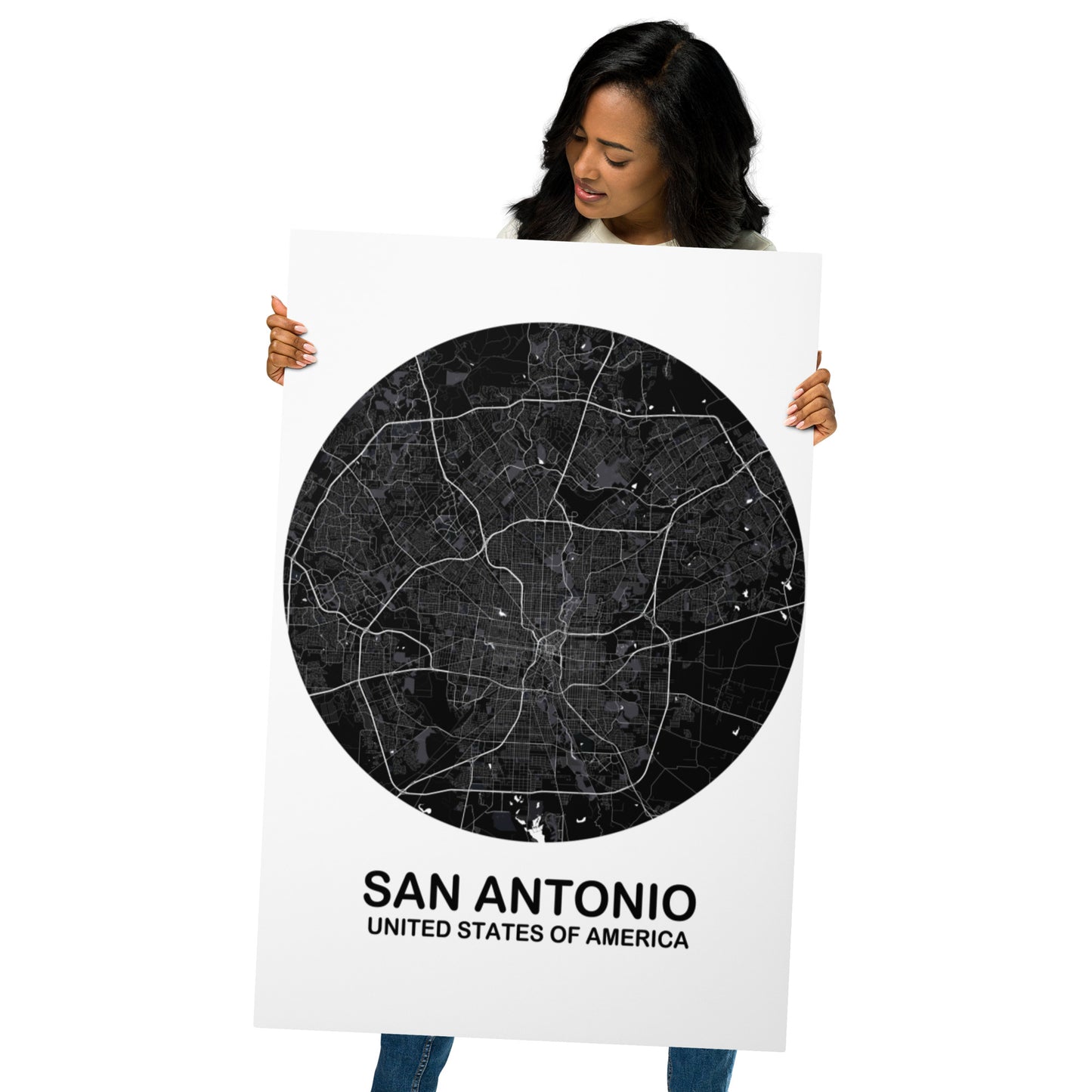 San Antonio Circular Black Metal Map