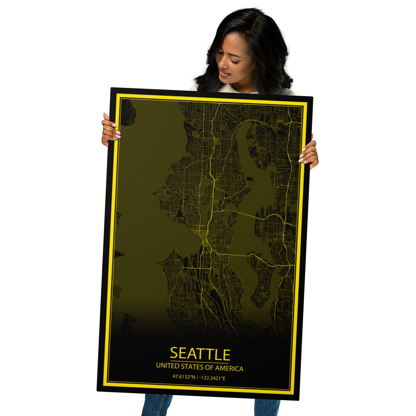 Seattle Black and Yellow Metal Map